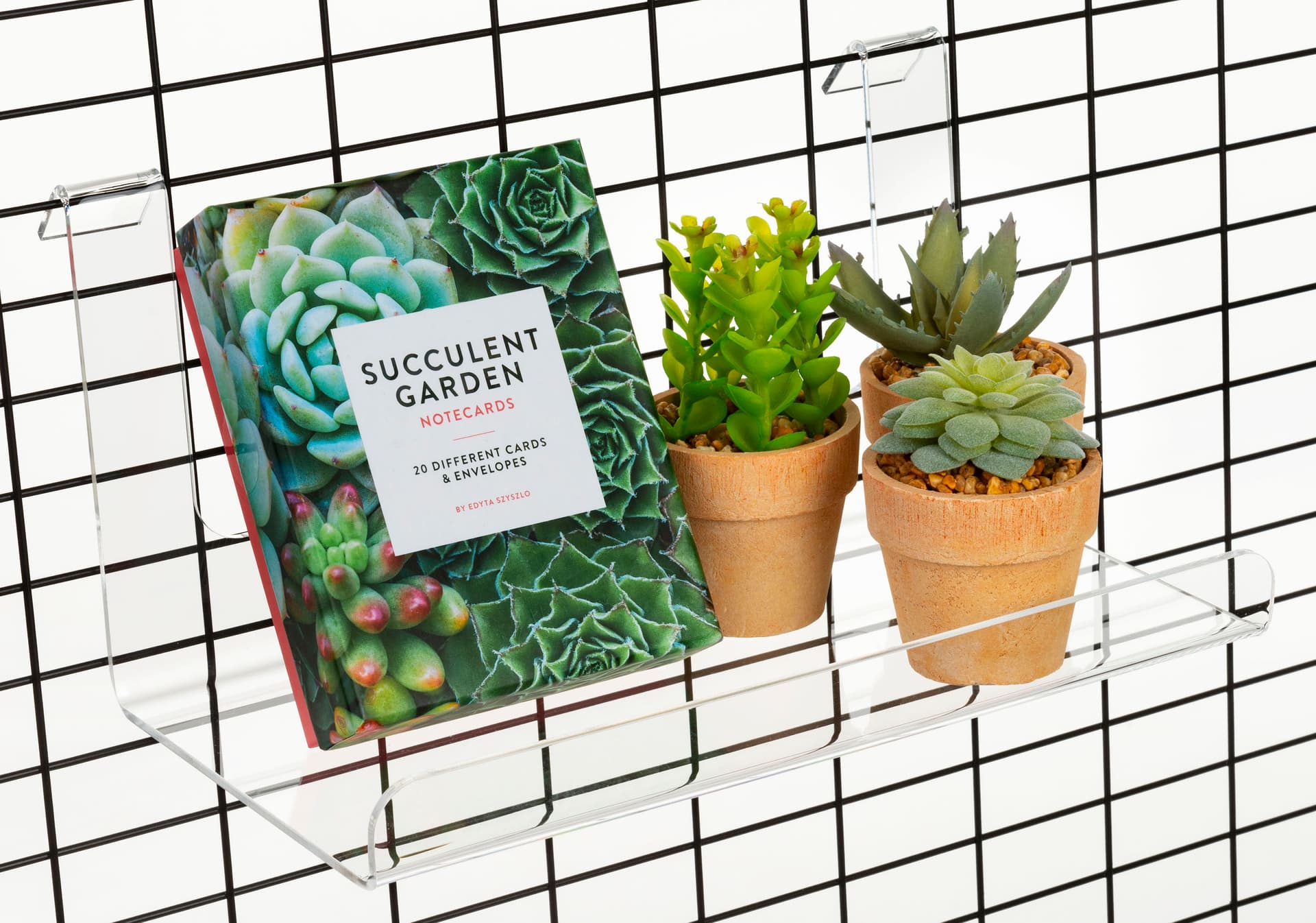 Rectangular acrylic gridwall display shelf 