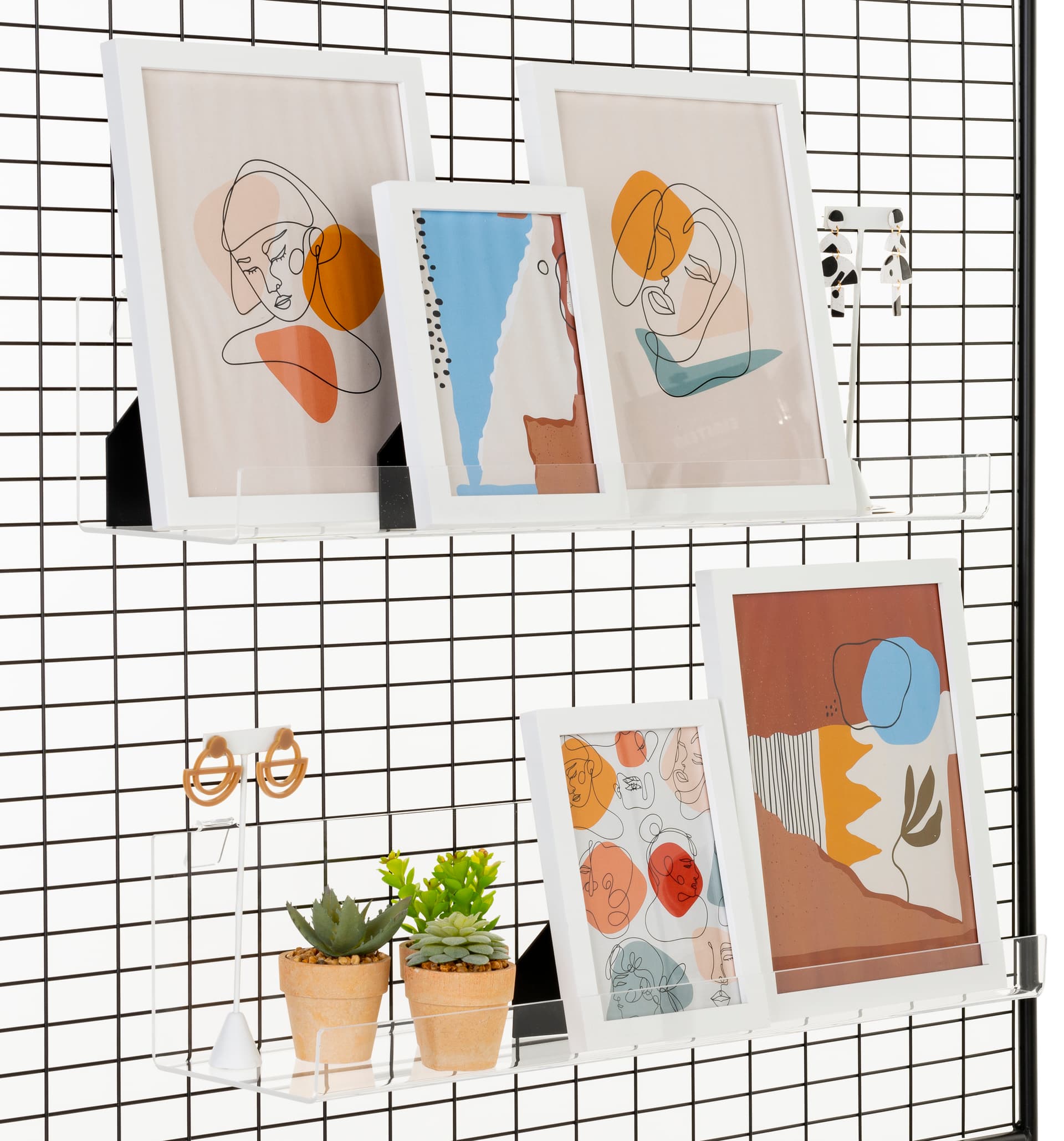 acrylic gridwall shelving with rounded edge design 