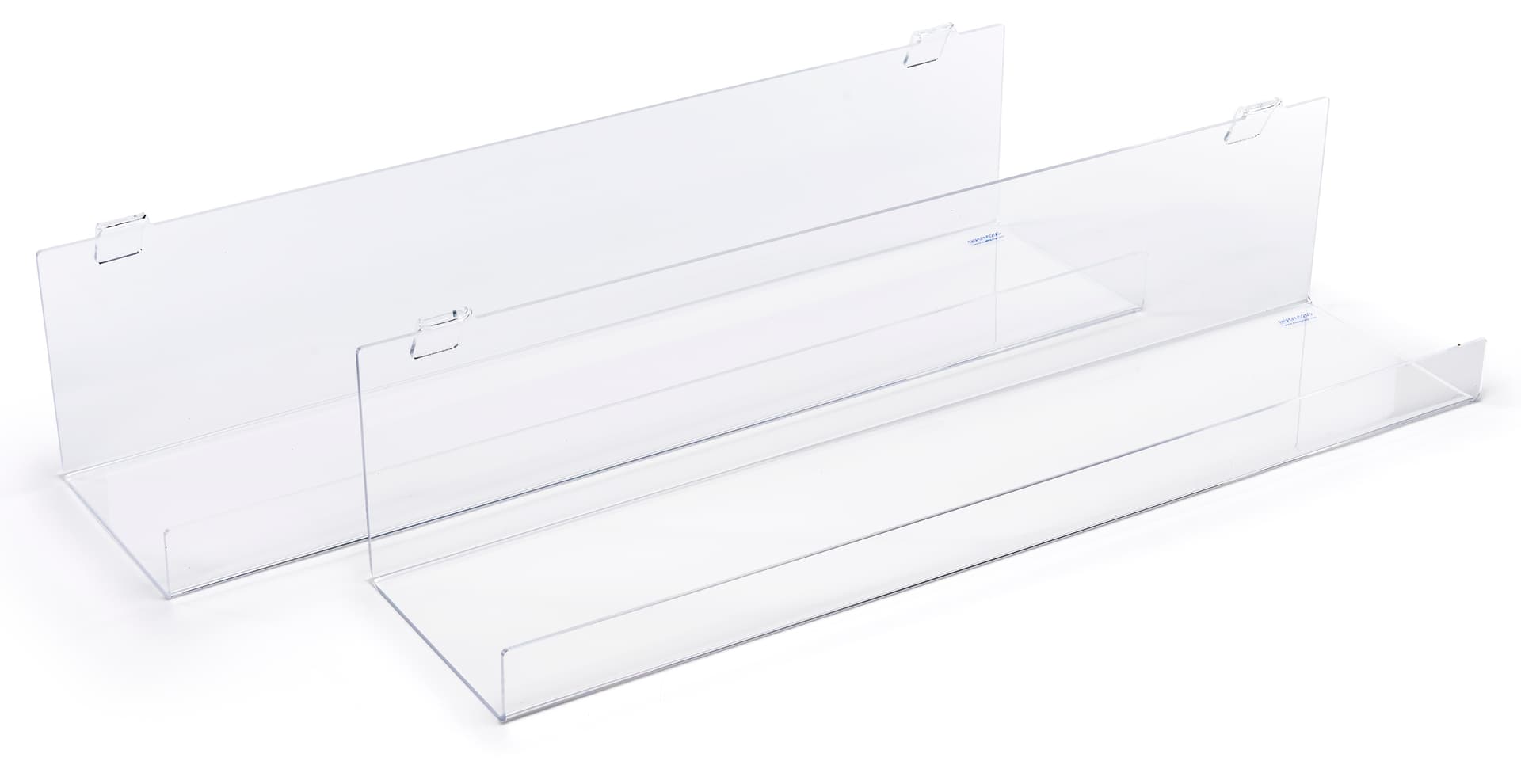 acrylic gridwall shelving with 2 mounting brackets on each unit 