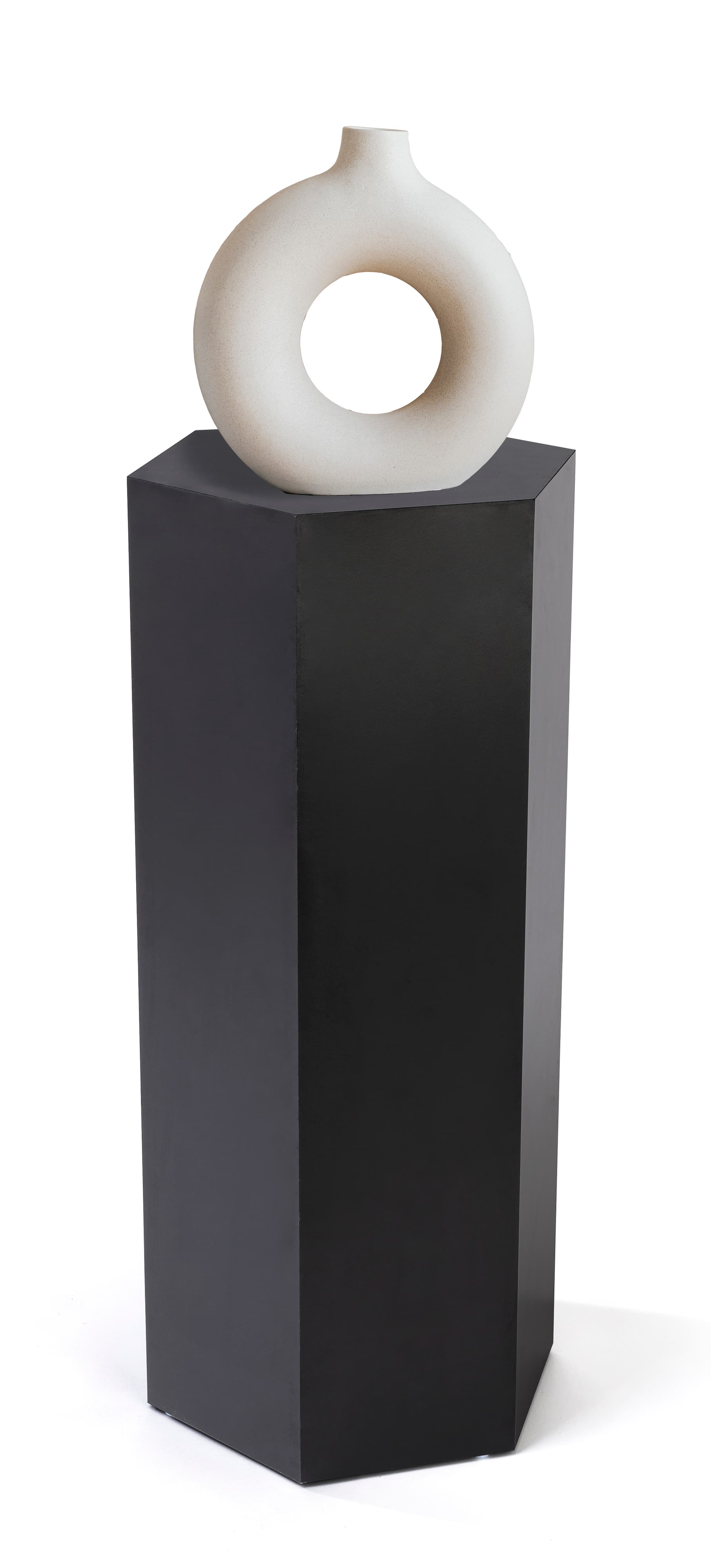 Hexagon retail pedestal with scratch resistant base