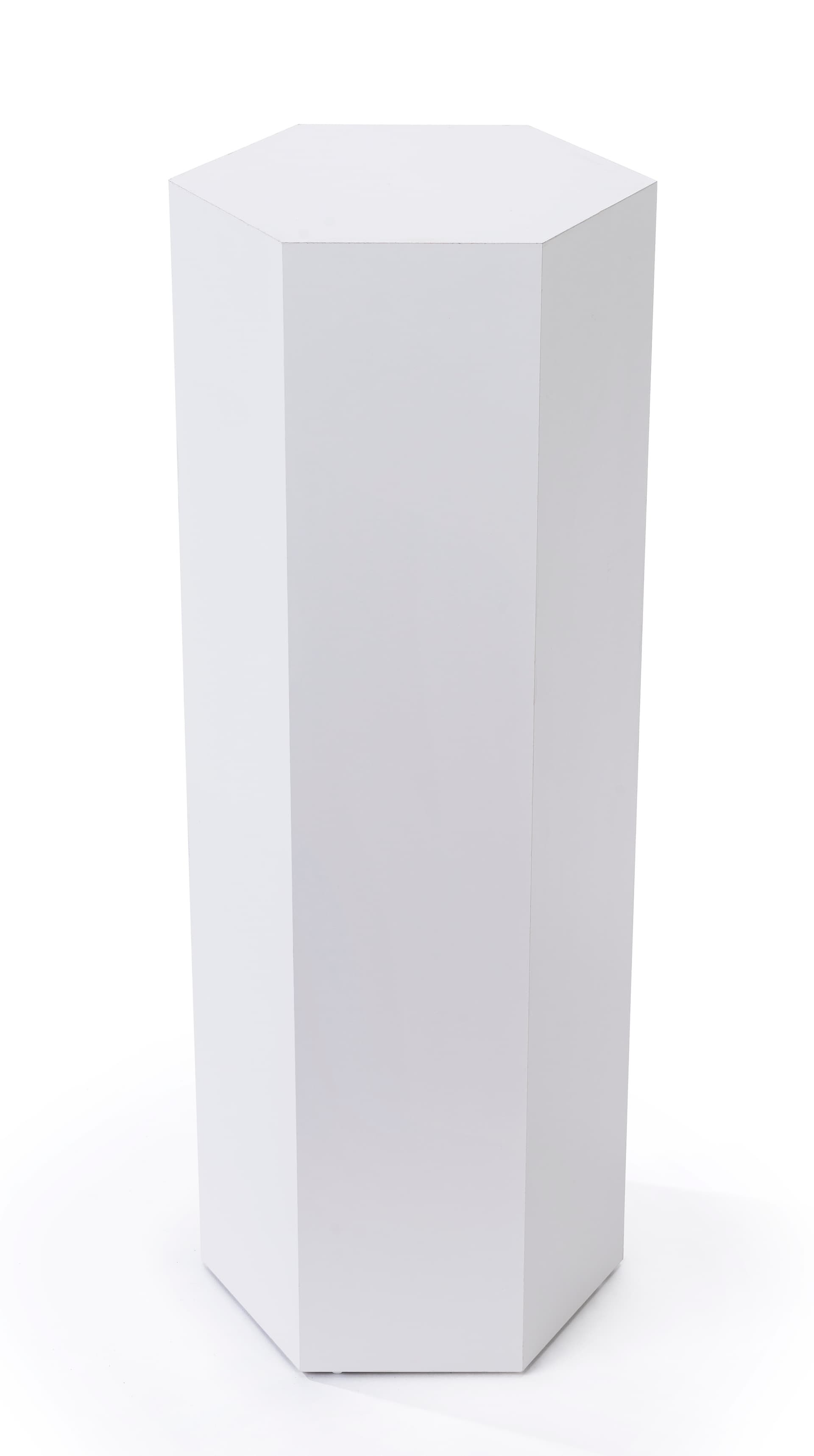 Hexagonal display pedestal with floor standing placement style