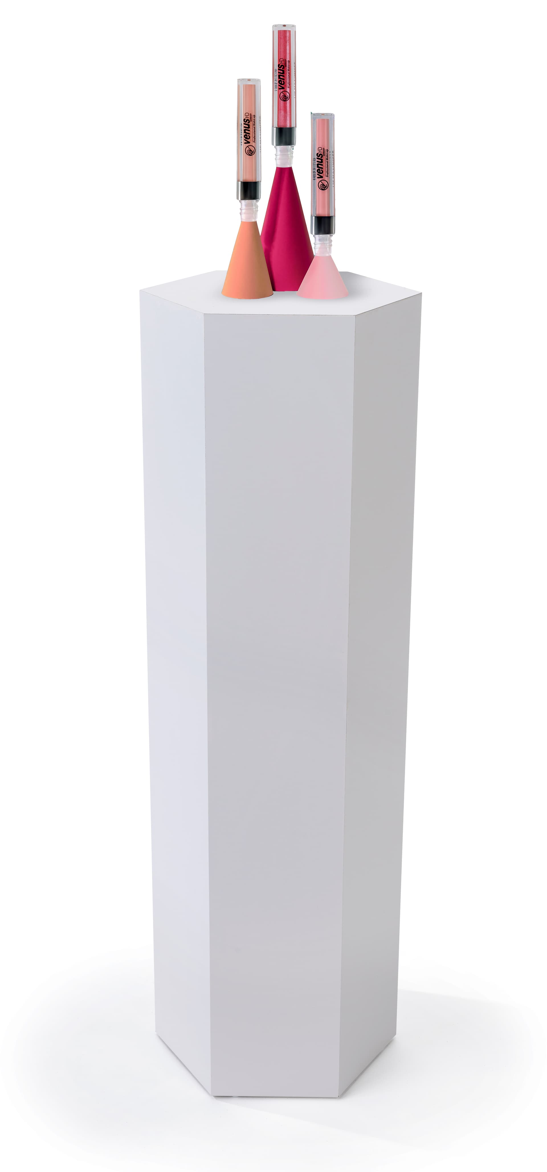 Hexagonal display pedestal with maximum weight capacity of 50 pounds