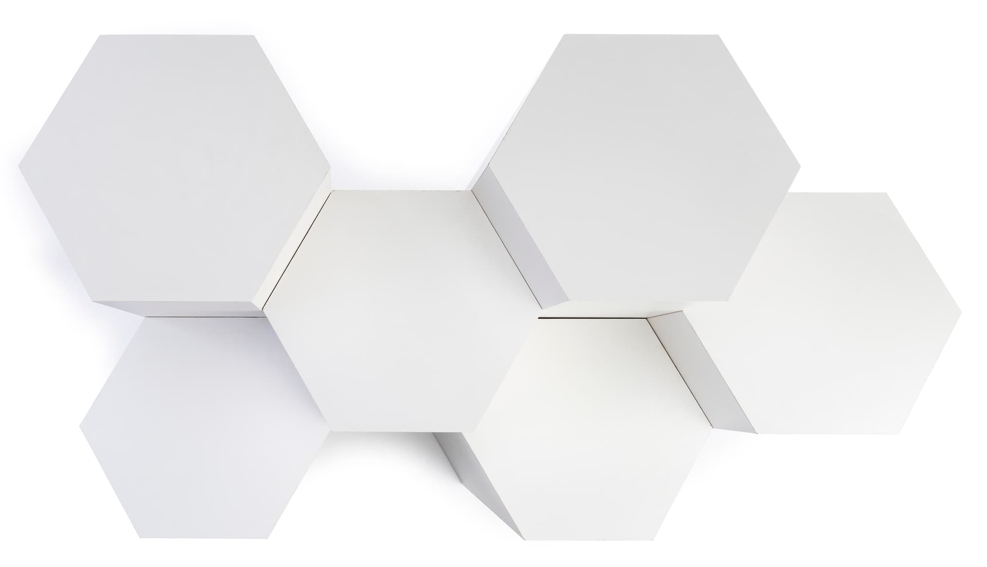 Set of 3 hexagonal gallery pedestals with flat sides