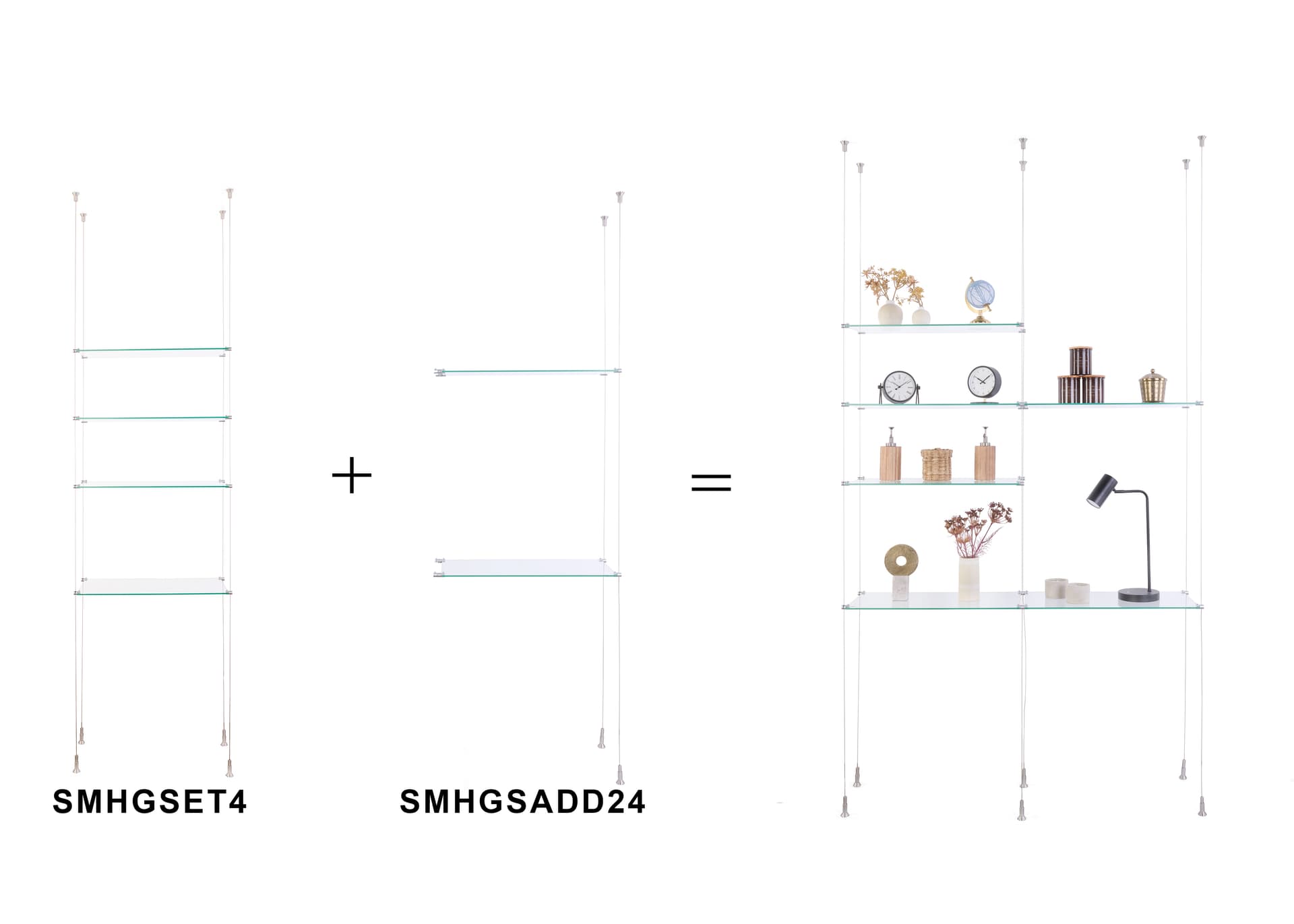 Glass shelves for SMHGSET4 cable shelving system with convenient extension