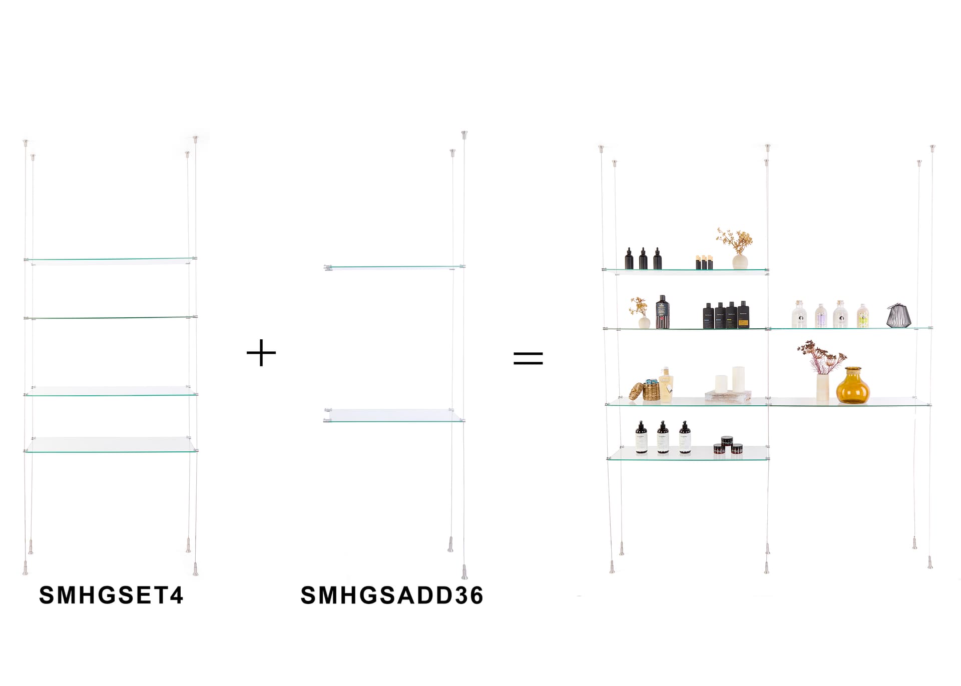 Glass shelves for SMHGSET4 cable shelving system with convenient extension