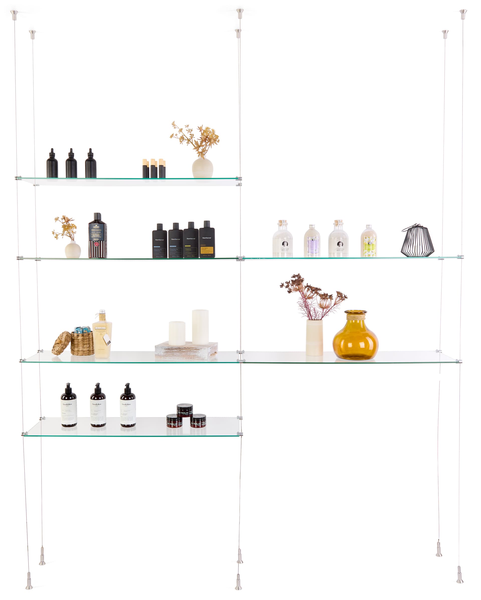 Glass shelves for SMHGSET4 cable shelving system with up to 72 inches in width