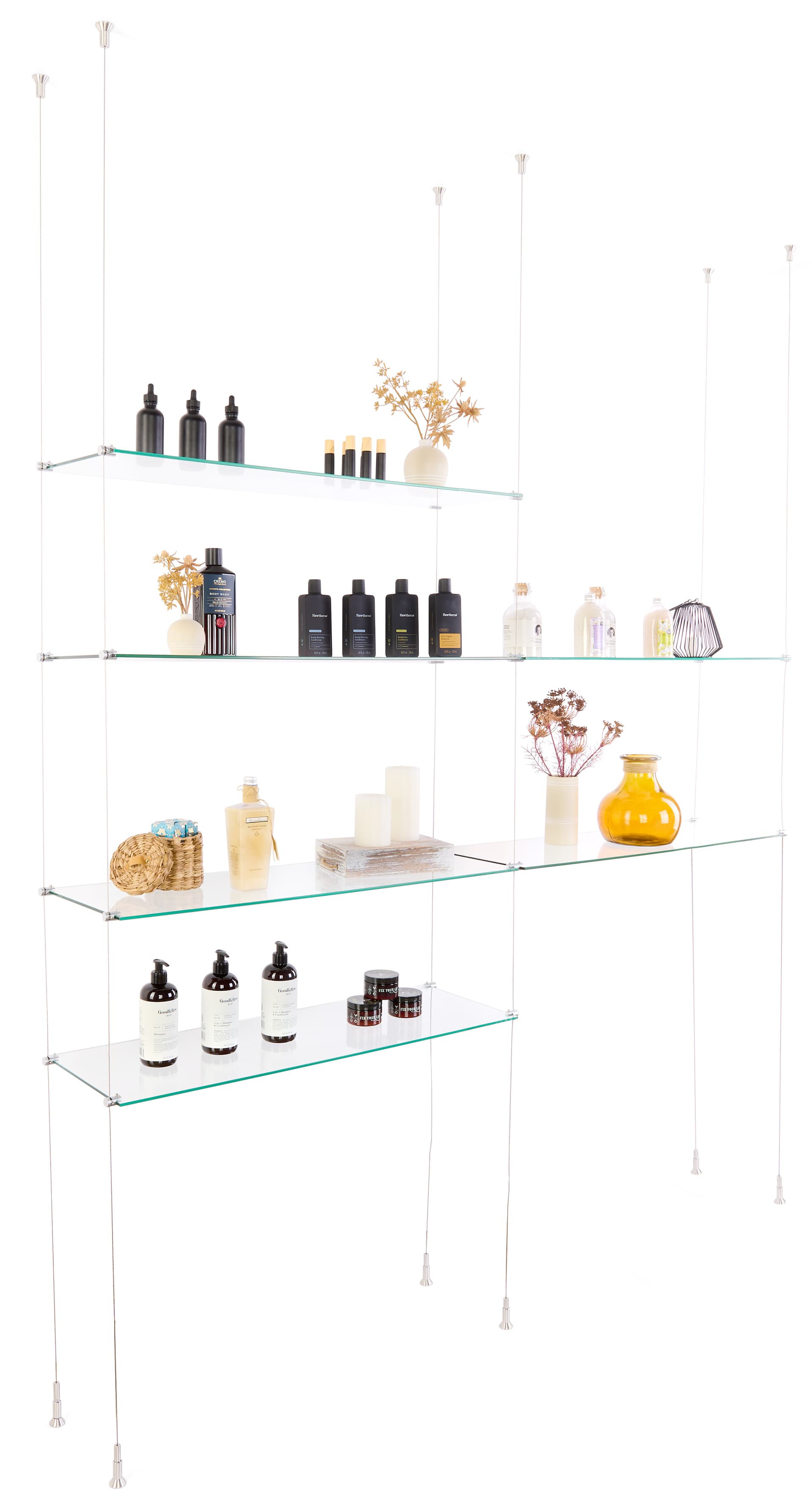 Glass shelves for SMHGSET4 cable shelving system with customizable height installation