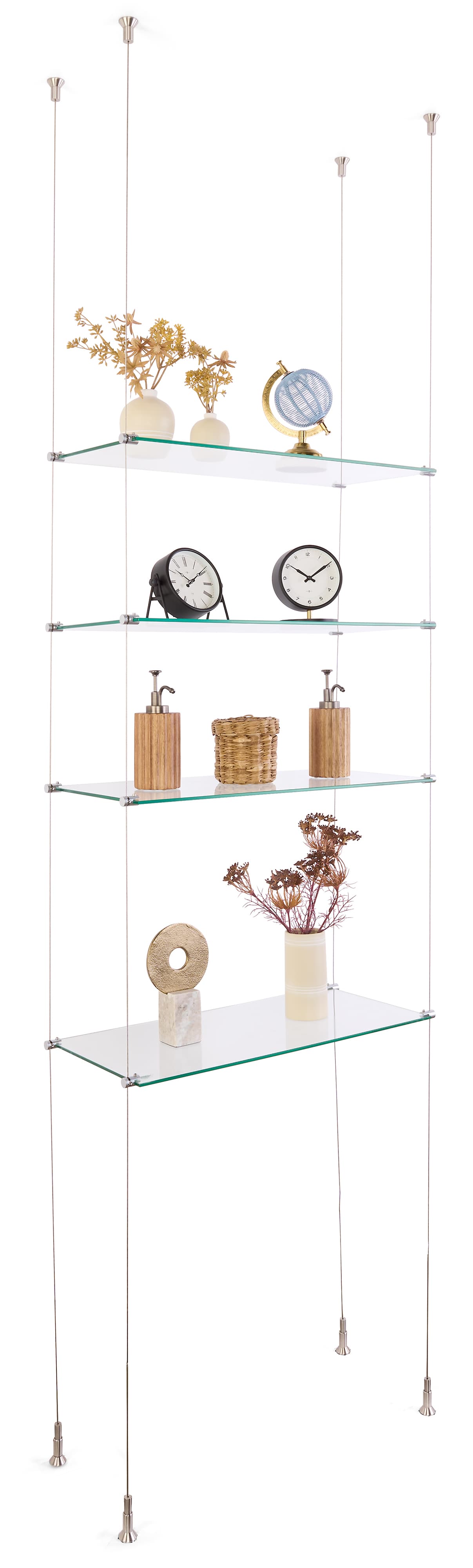 Cable suspended shelves with modular design