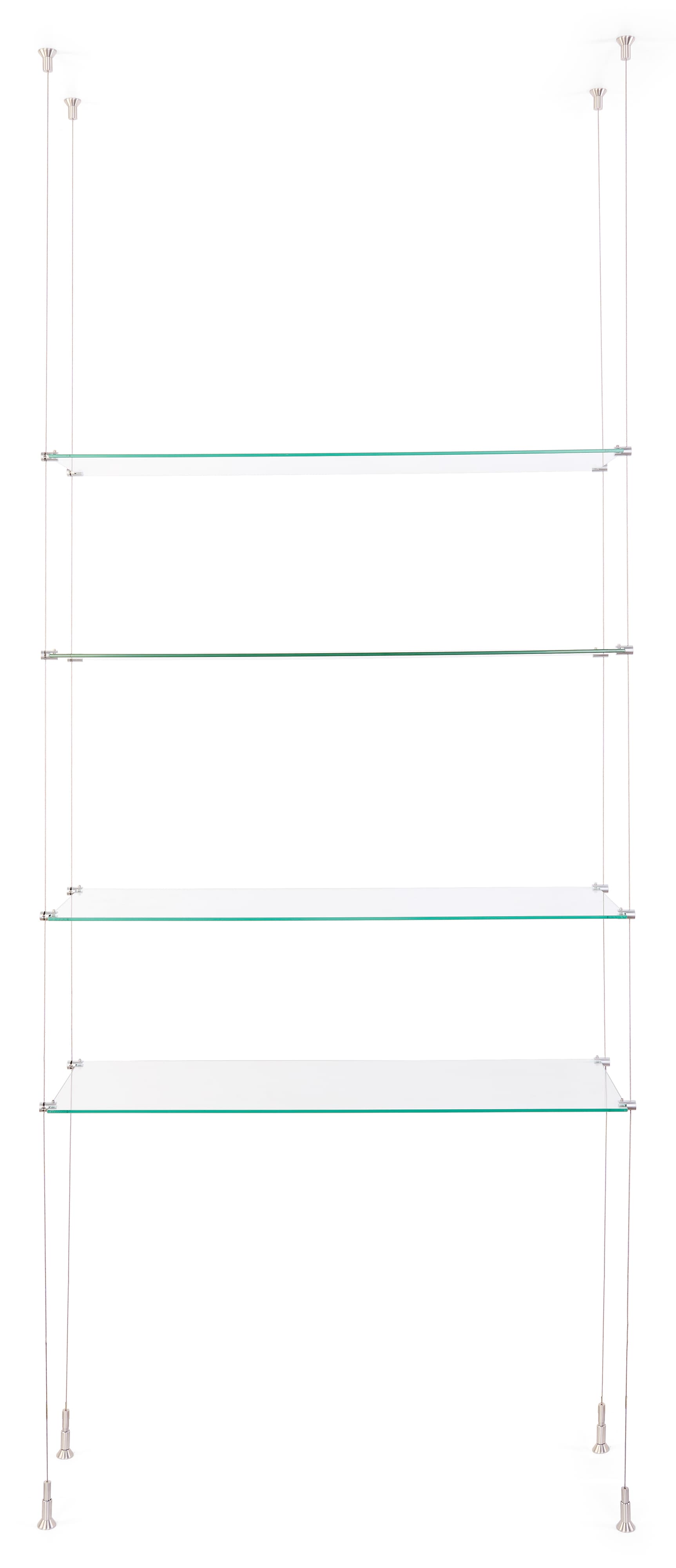 Cable suspended shelves with modern minimalist construction