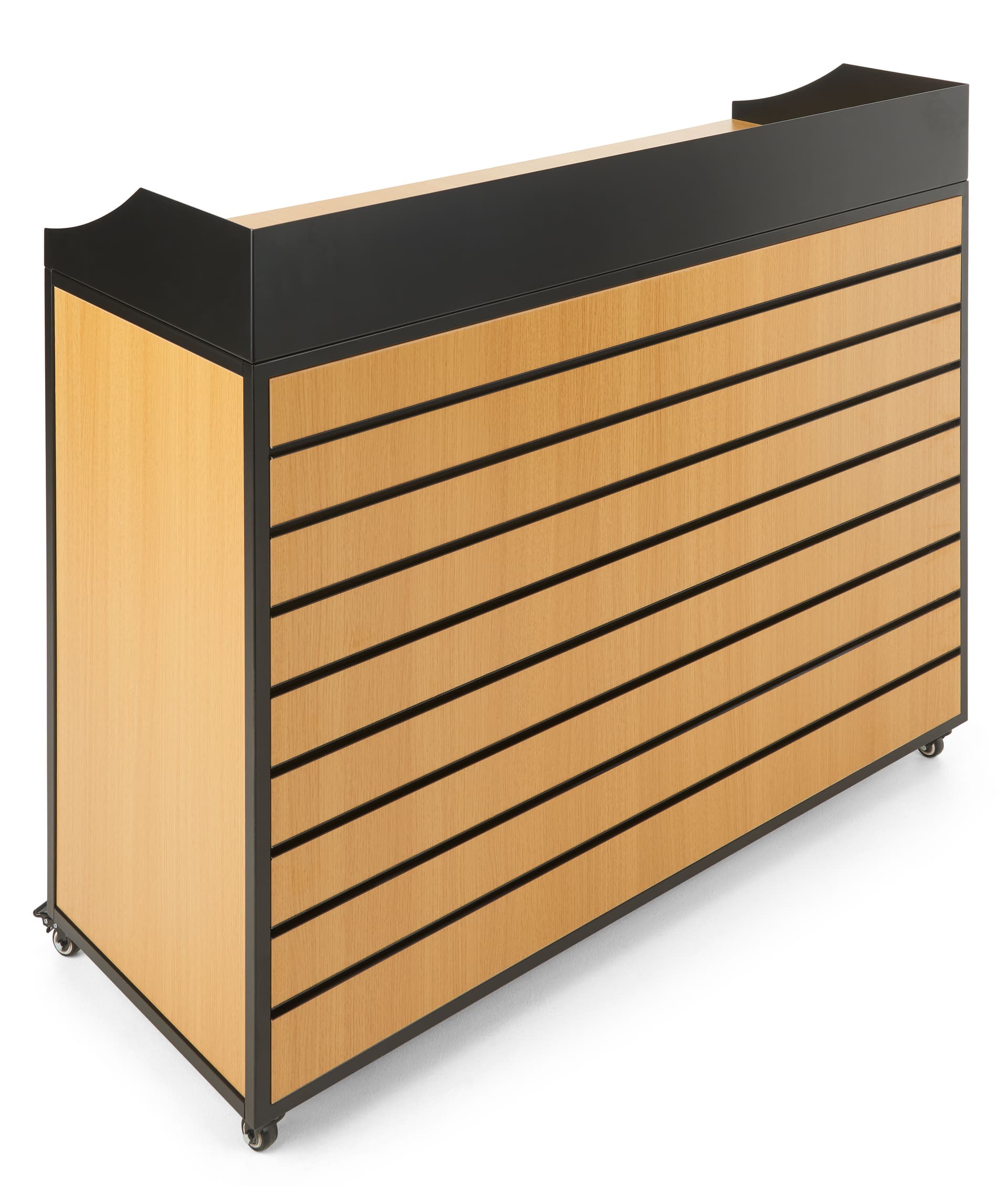 Slatwall cash wrap with modern color scheme
