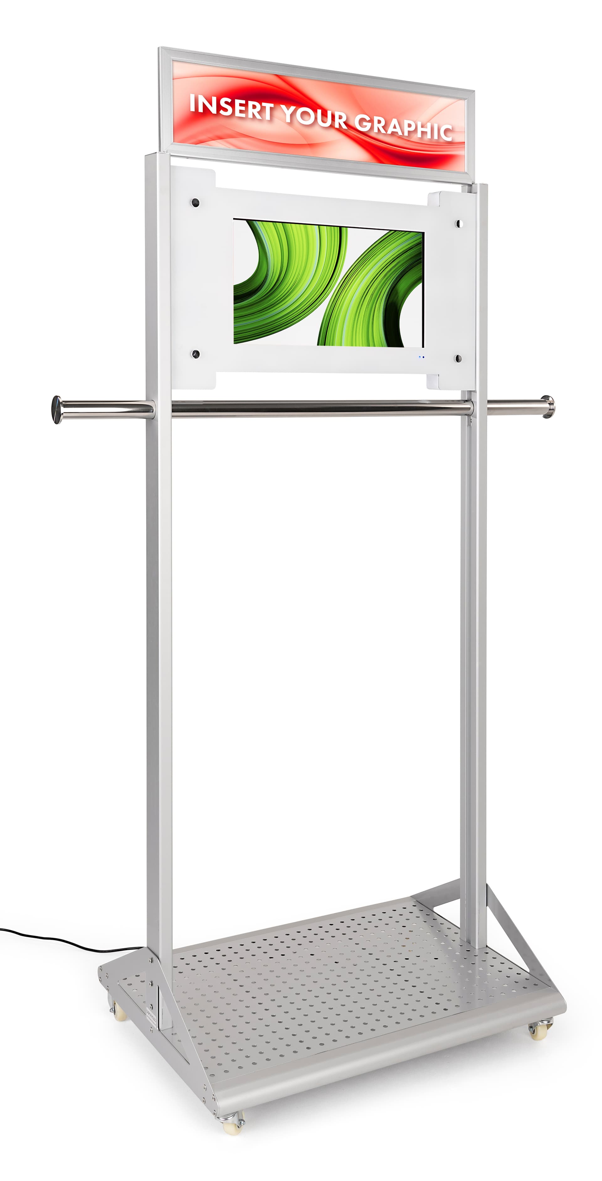 Mobile garment rack with digital sign and Android 7.1 operating system