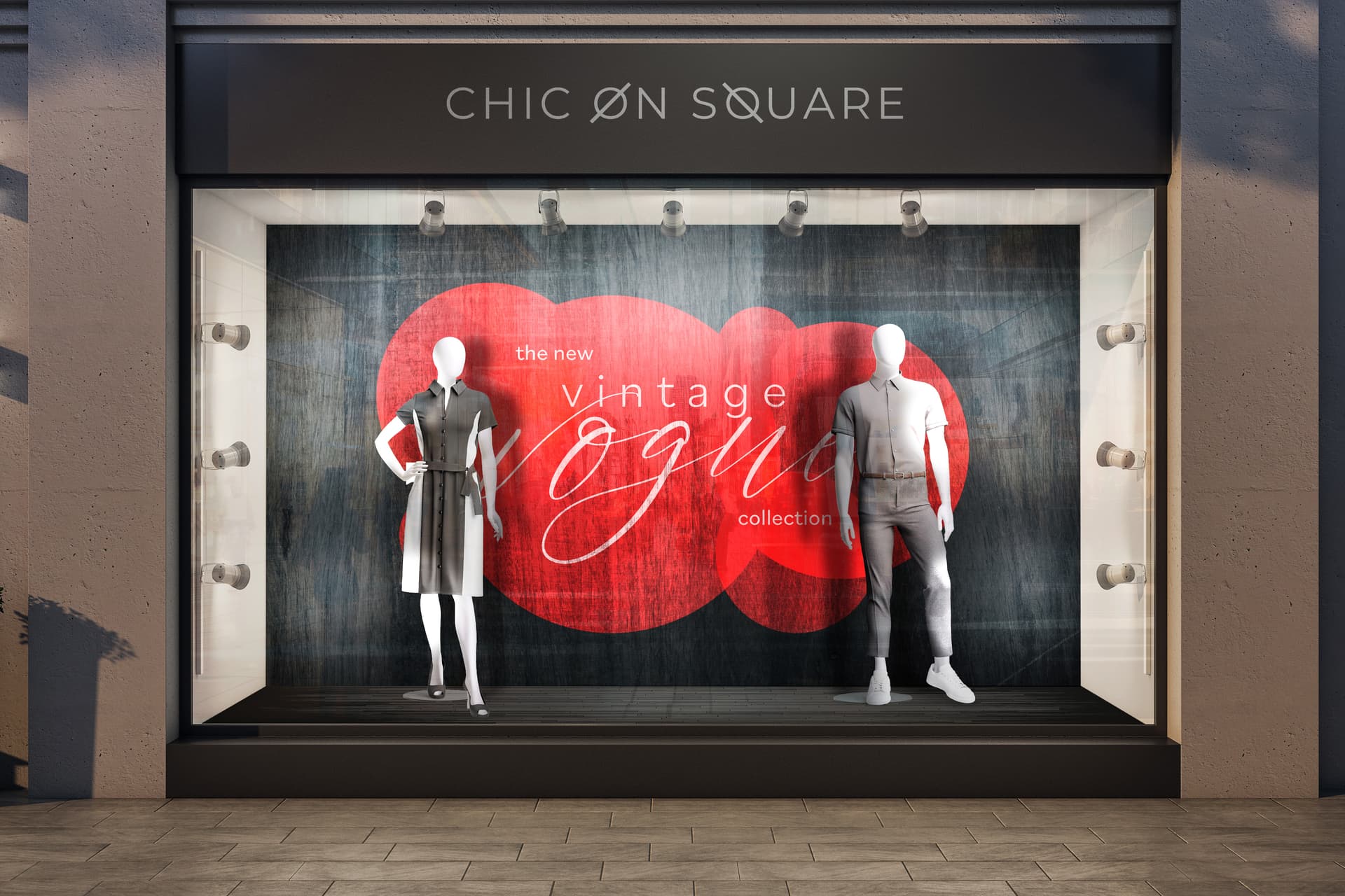 Full body mannequins in storefront window