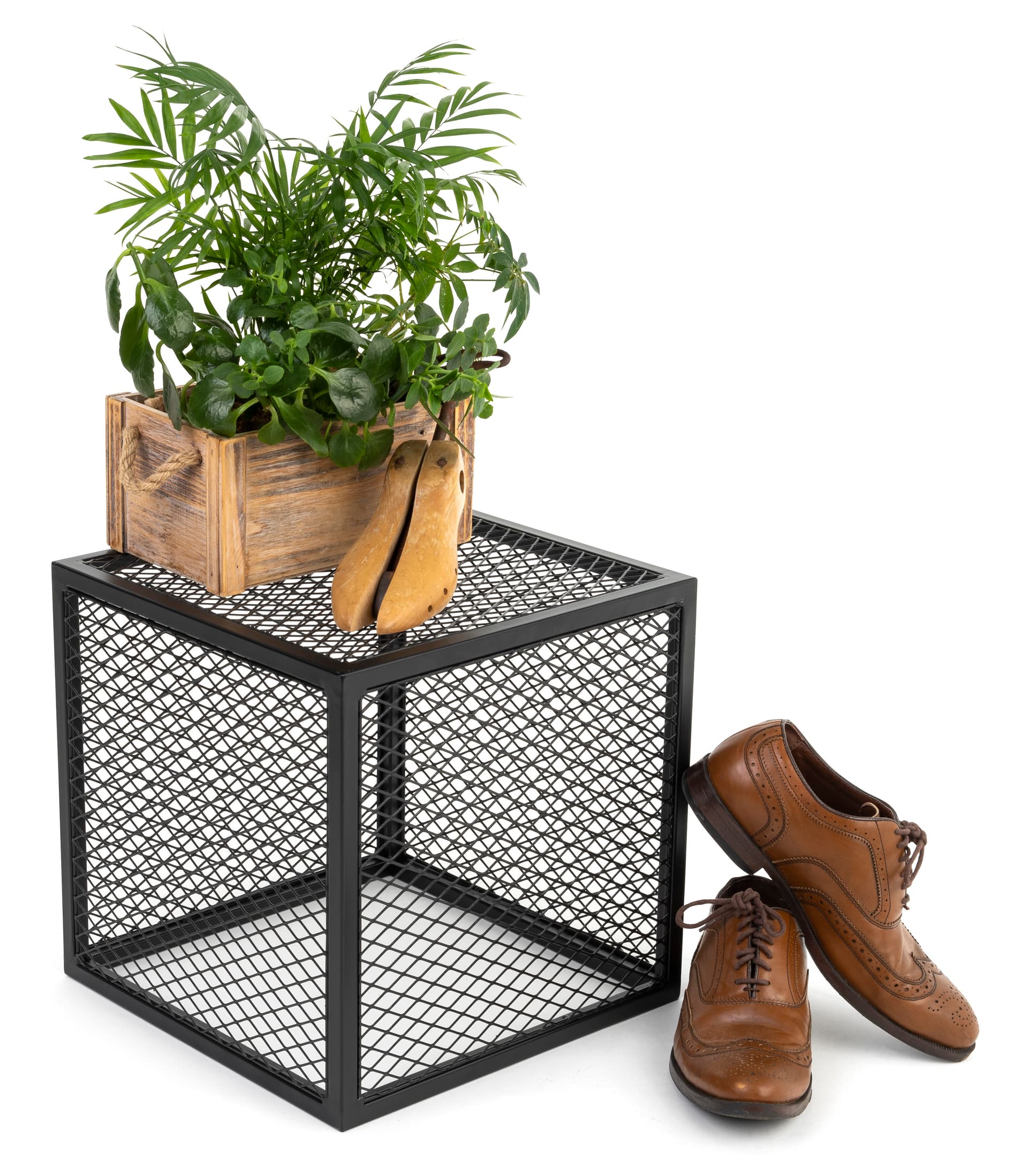 Rectangular iron mesh riser box with max weight capacity of 100 pounds