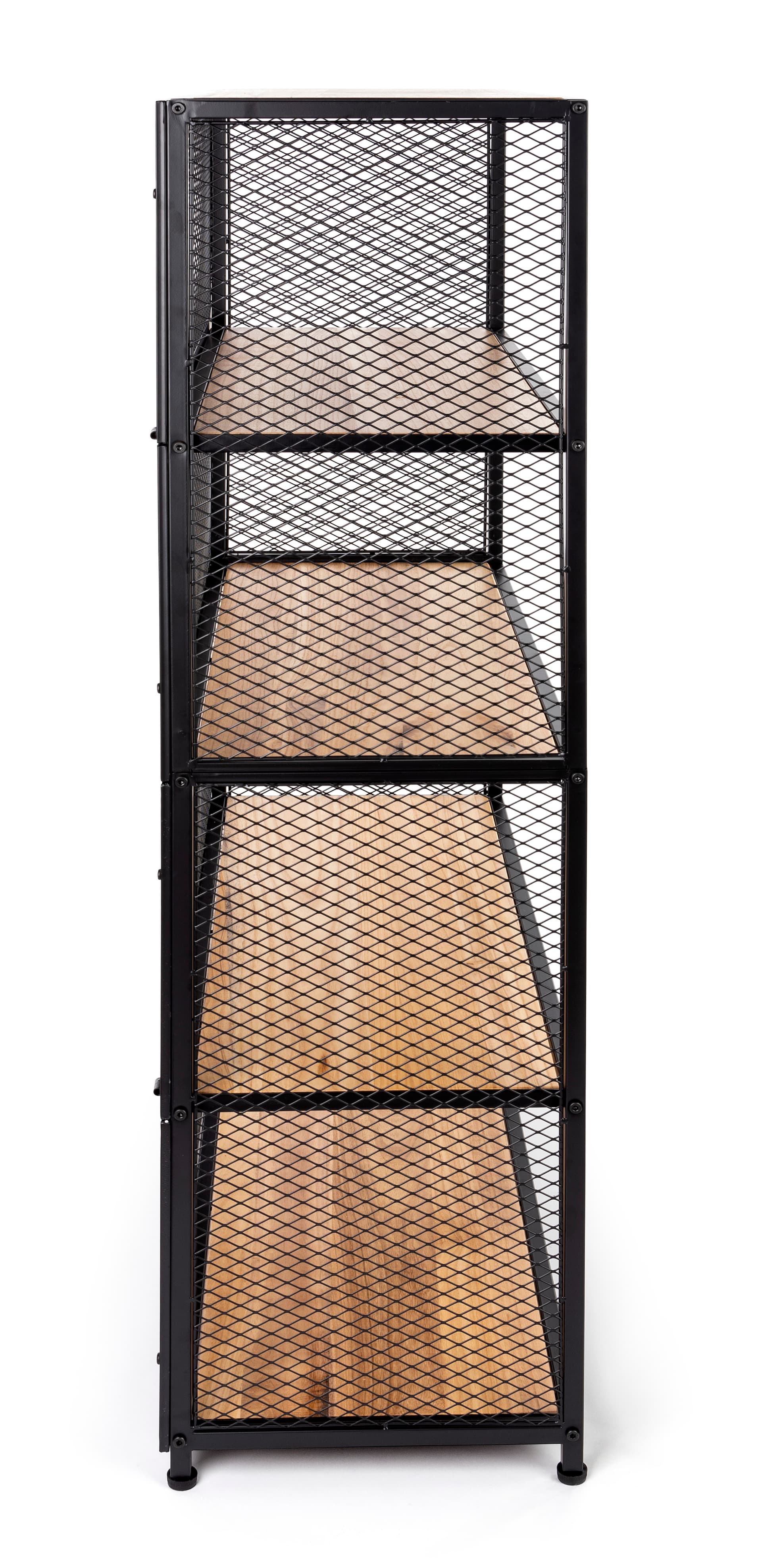 Metal mesh wood bookcase shelving with 2mm thick mesh side panels