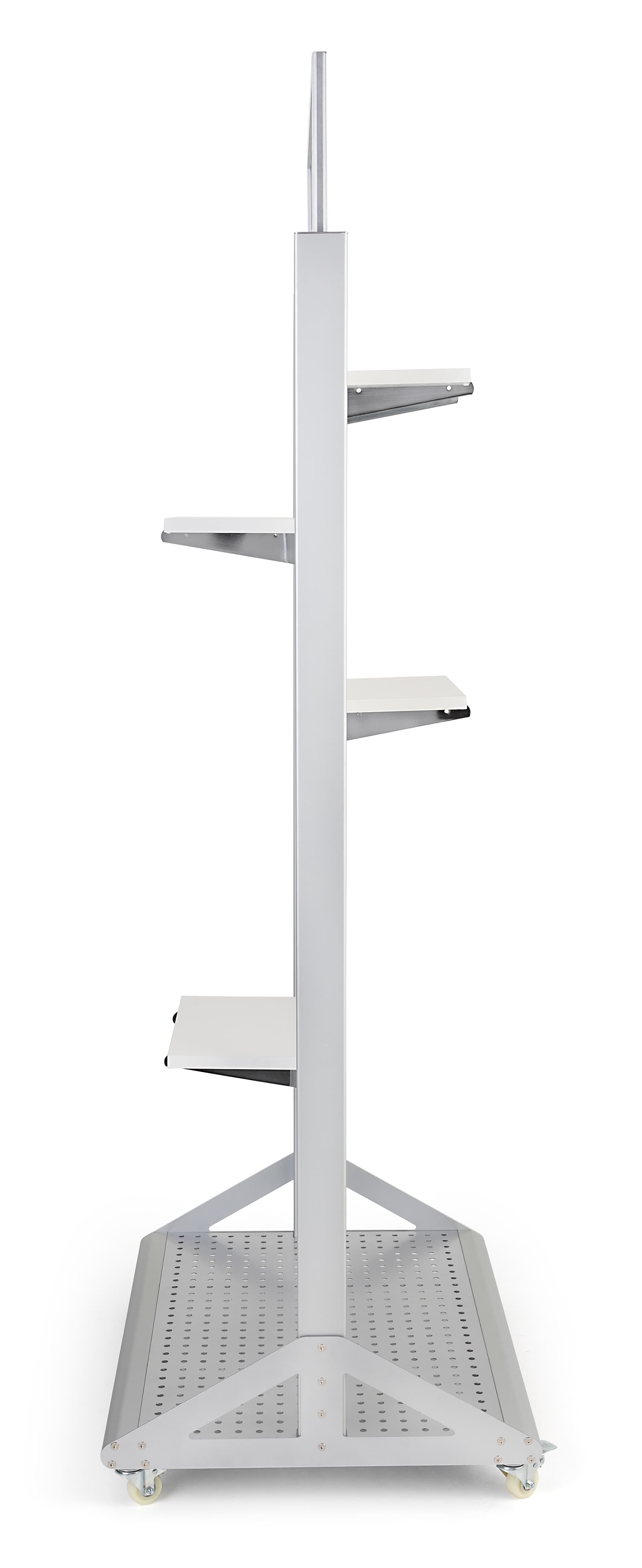 Rolling slatwall stand with sign holder and double sided display panels