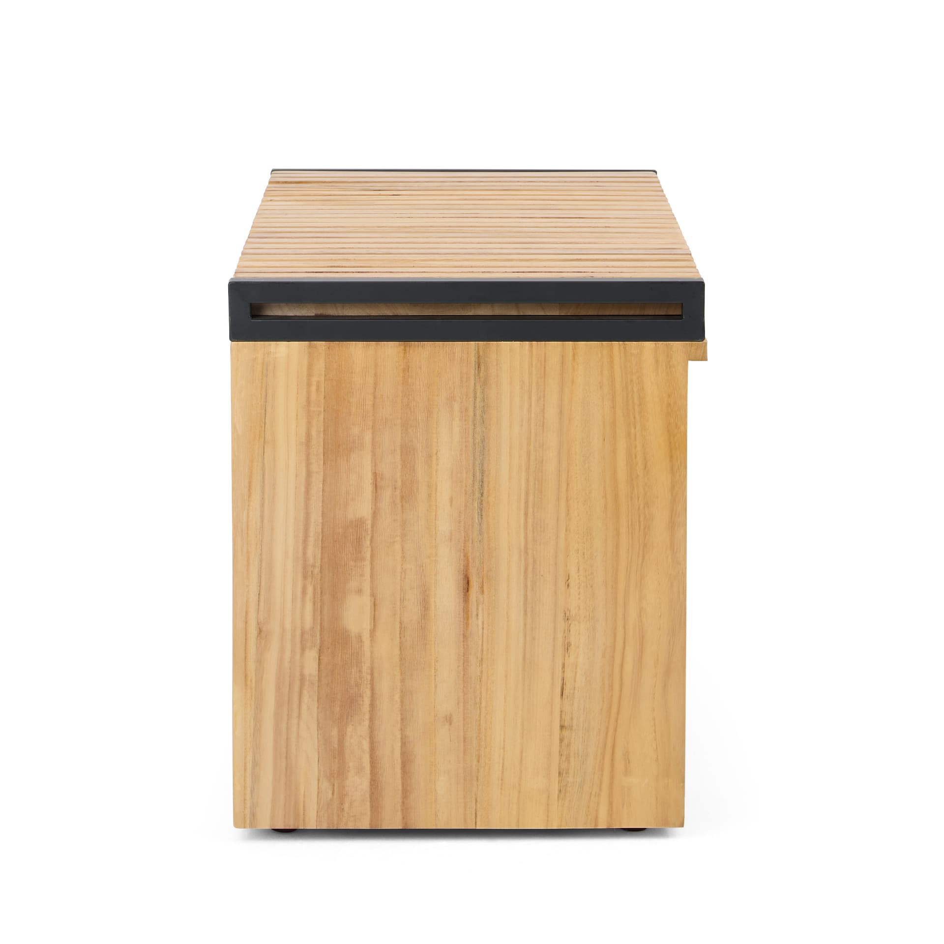 Retail display nesting tables storage bench side profile