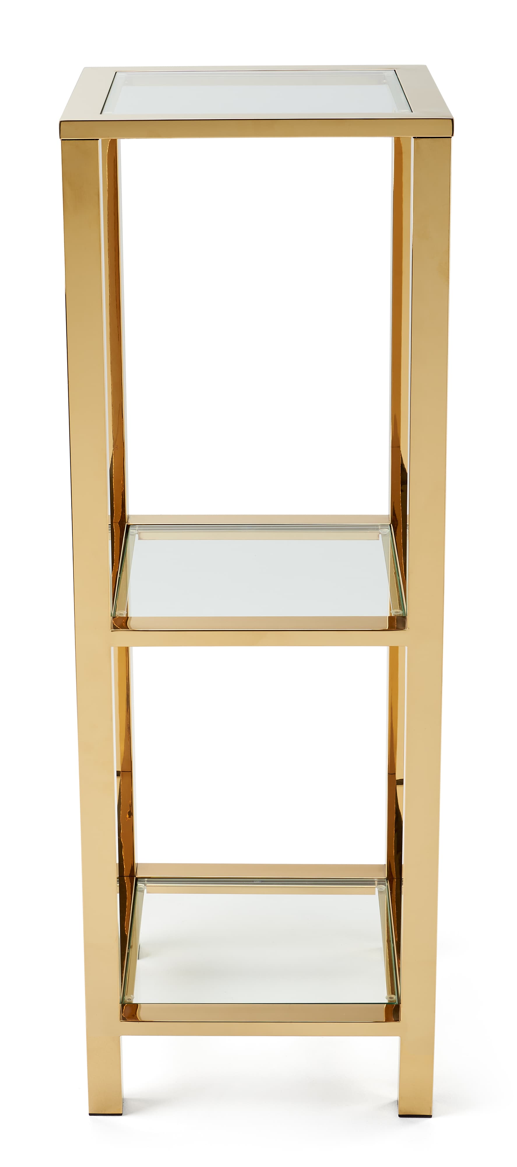 Narrow etagere with glass shelves overall height of 46 inches