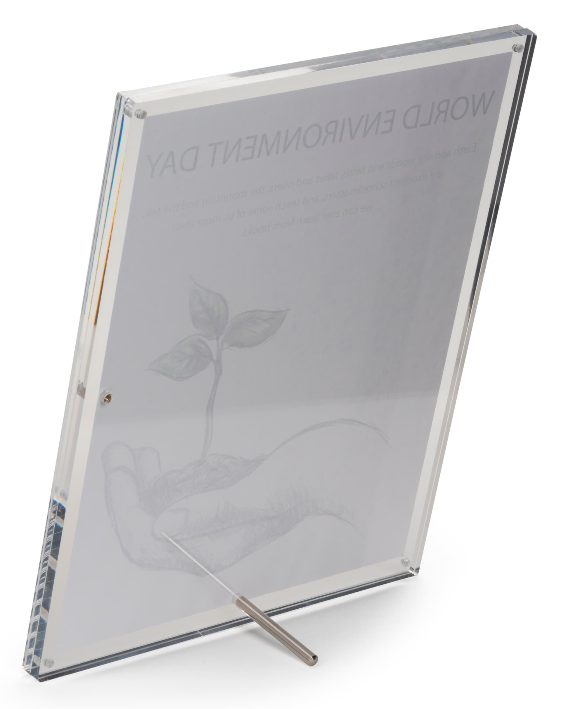 8.5 x 11 Thick Acrylic Block Frame with Steel Arm Support