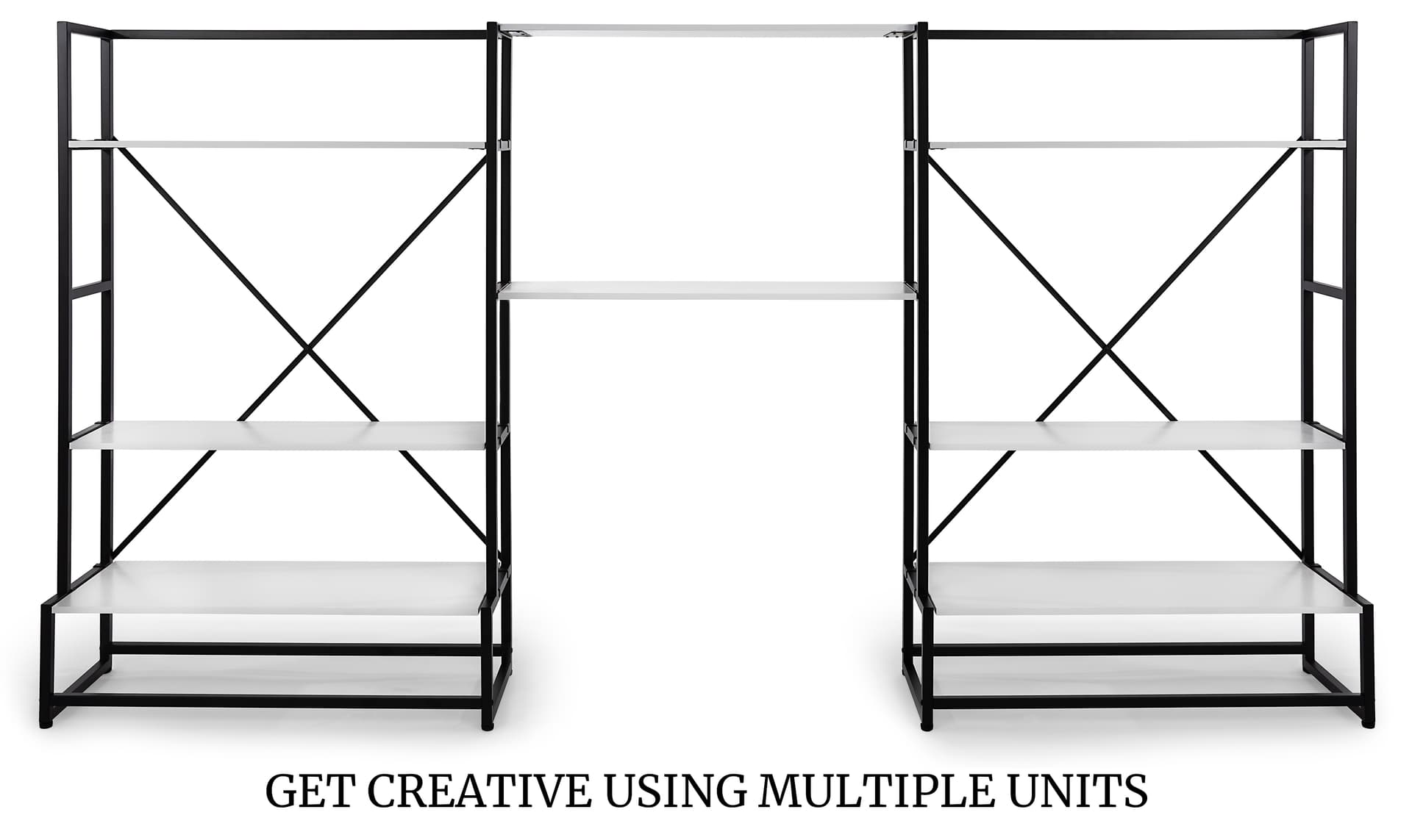 Modular folding multi-tier retail shelving with adjustable shelves 