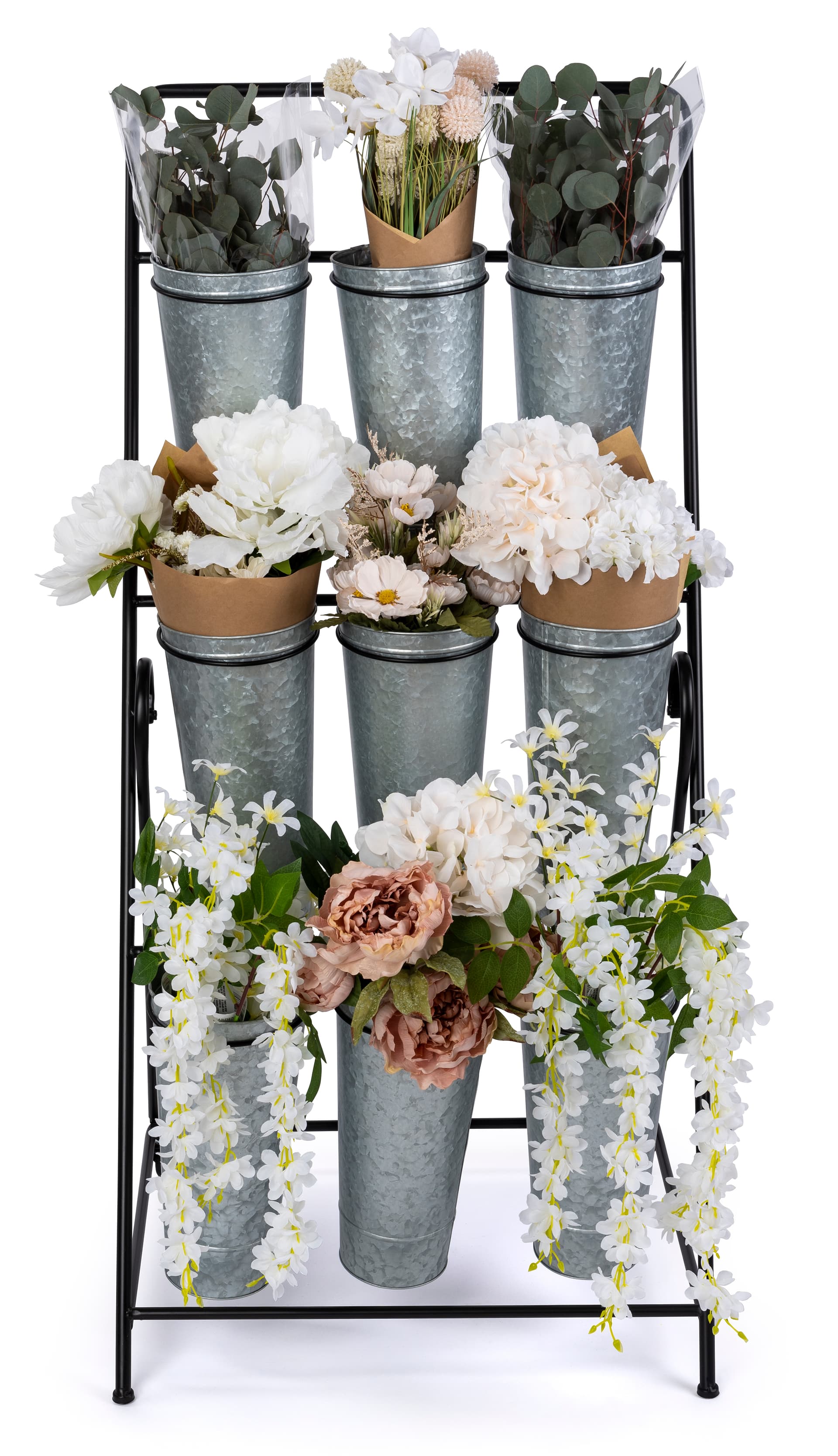 3-layer flower bucket rack with 0.9 liquid gallon capacity