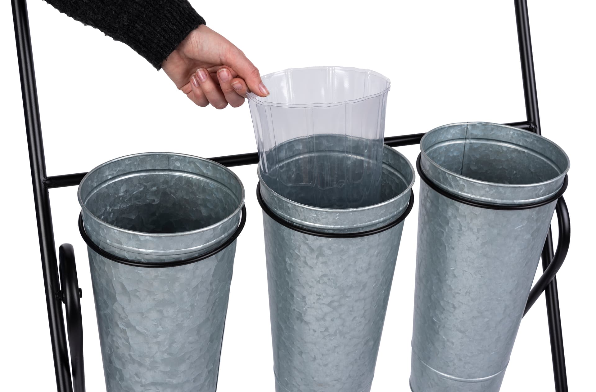 3-layer flower bucket rack with leak-proof plastic bucket liners
