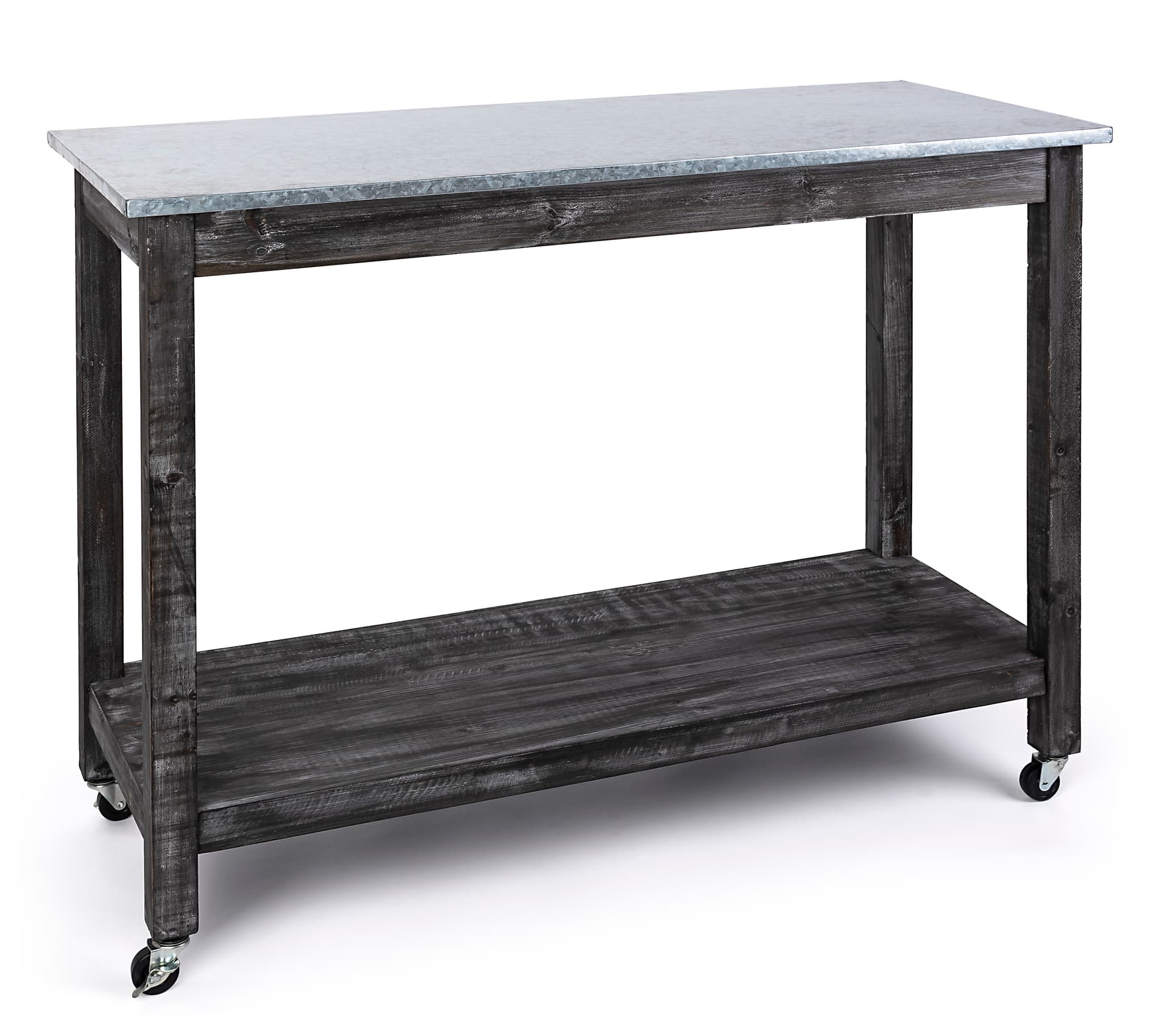 Mobile rustic utility cart with galvanized table top
