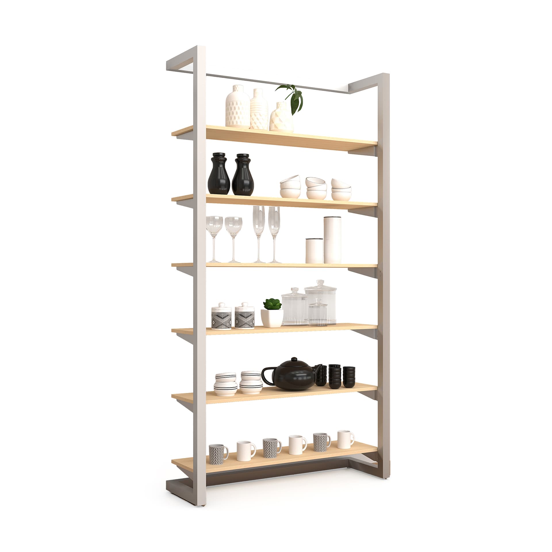 Wall mounted display with maple shelves