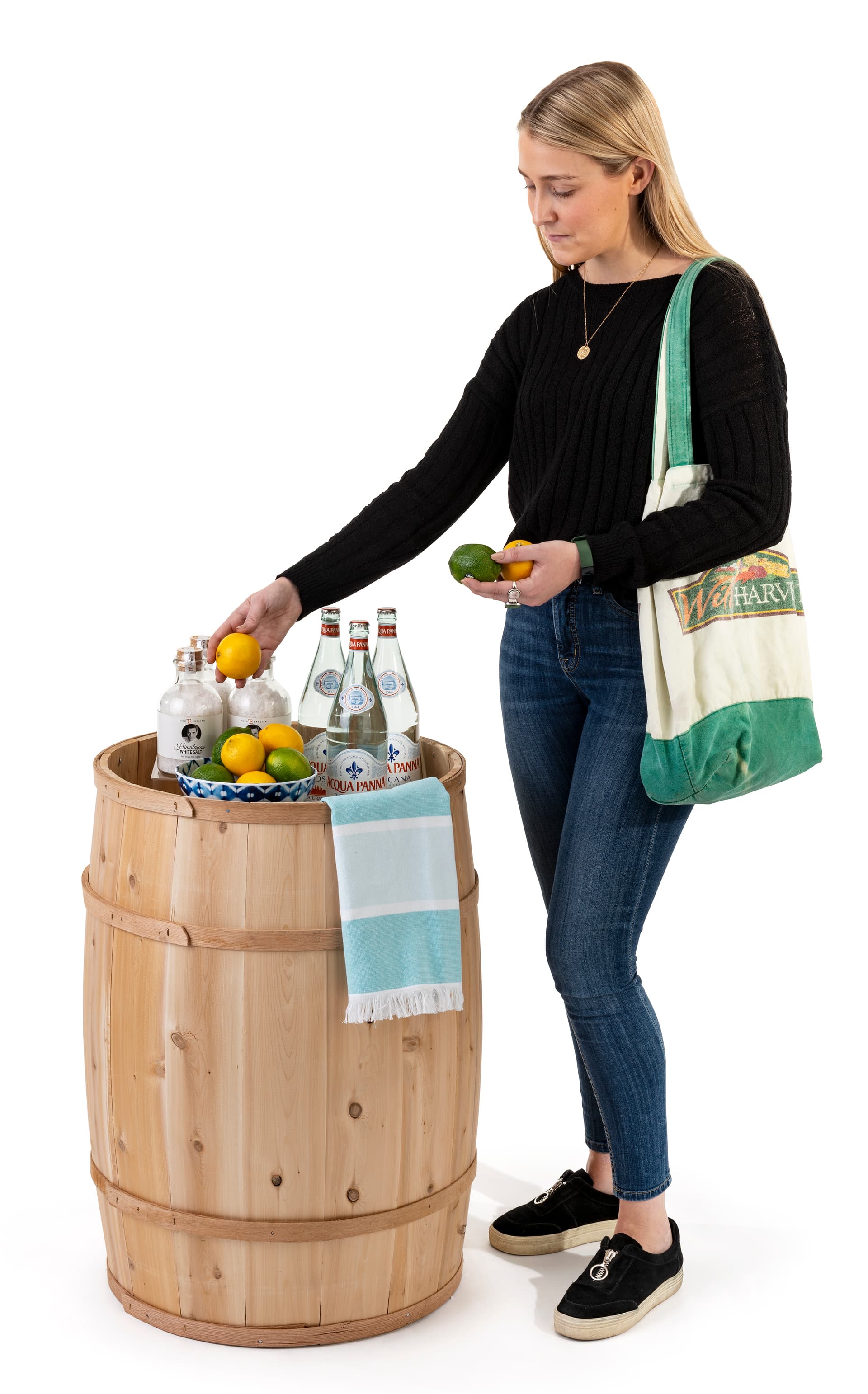 False Bottom Wooden Display Barrel | Made of Natural Cedar | Displays2Go