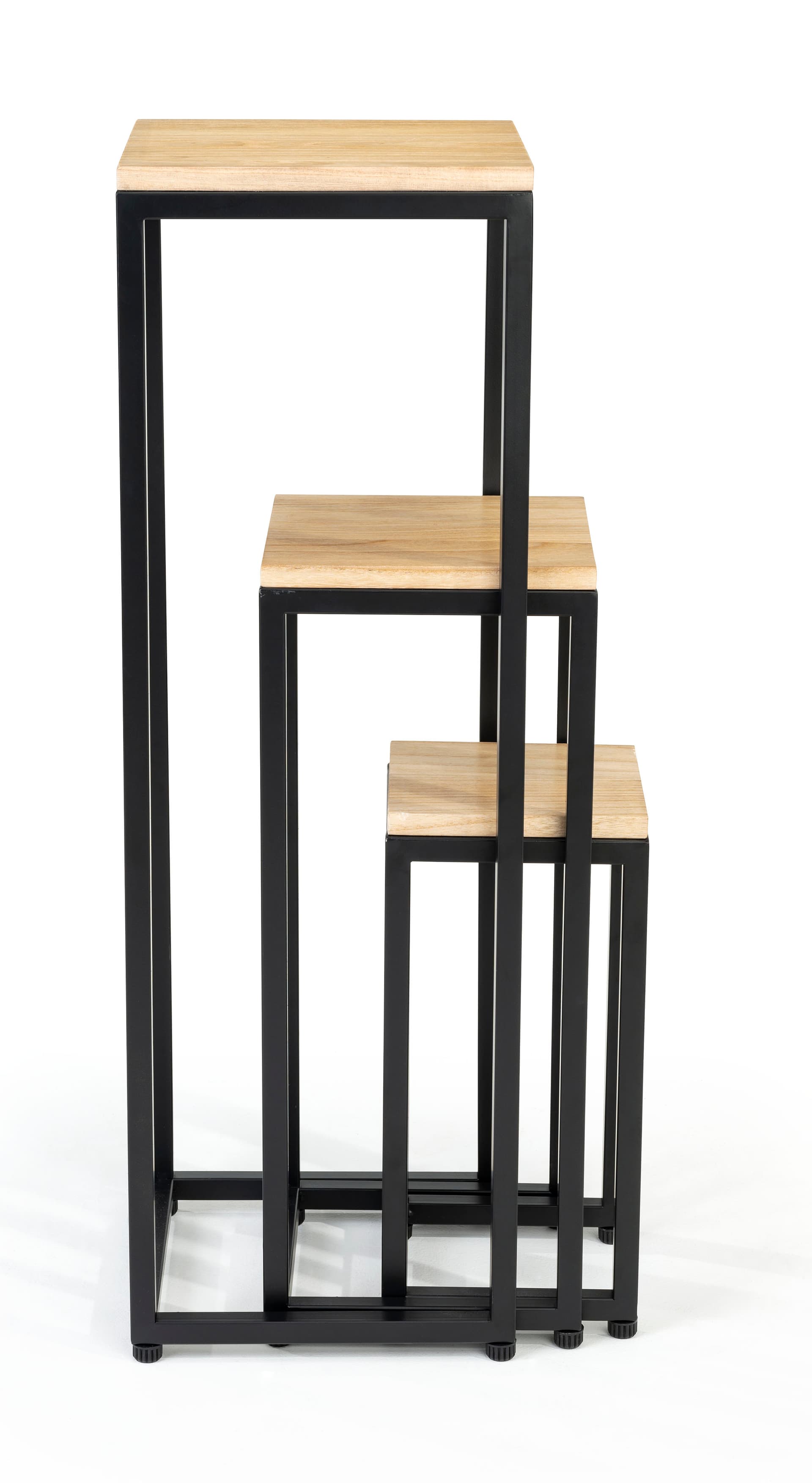 Wooden display tables all nest inside each other