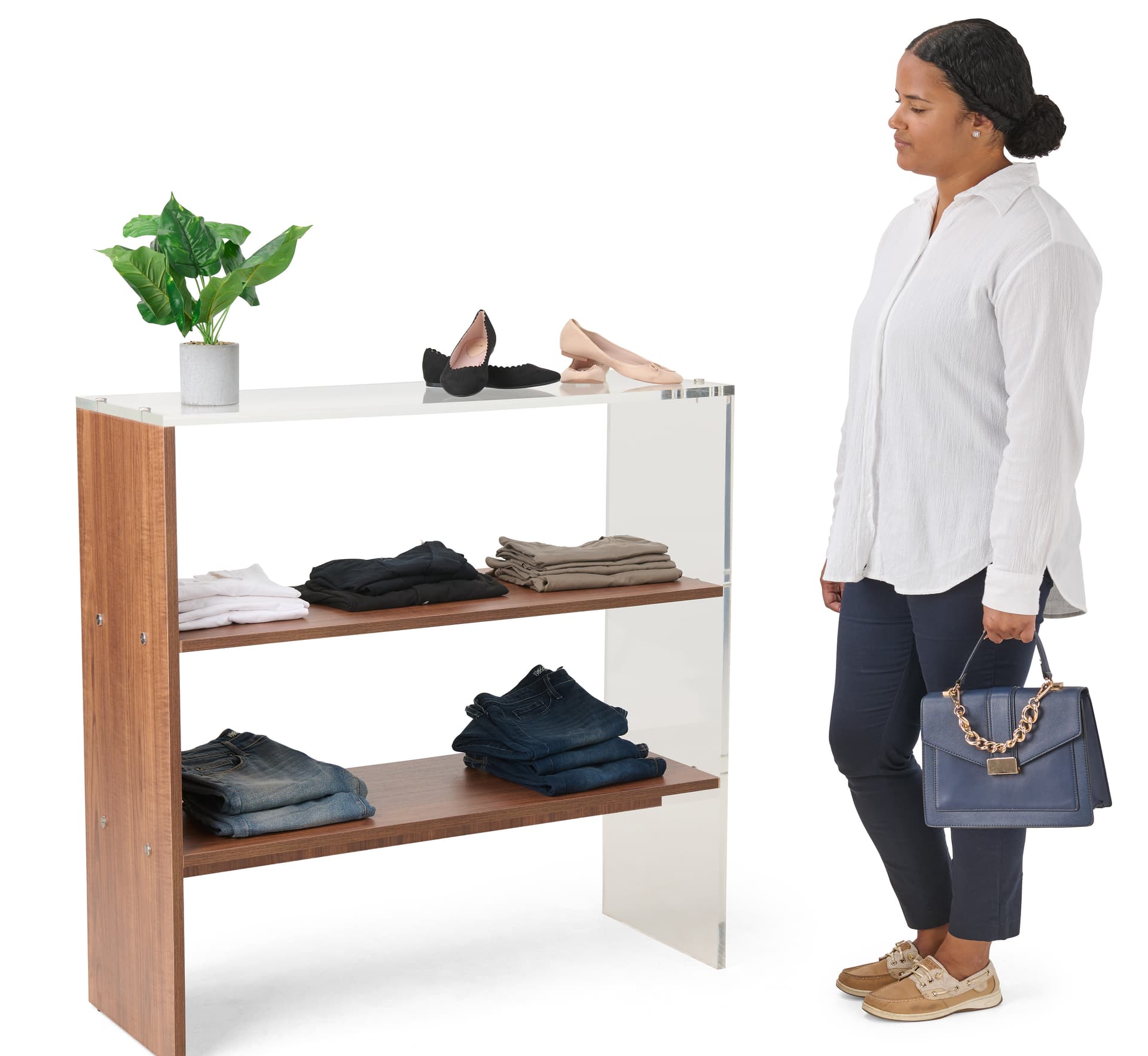 Modern display shelves with weight capacity of 50 pounds
