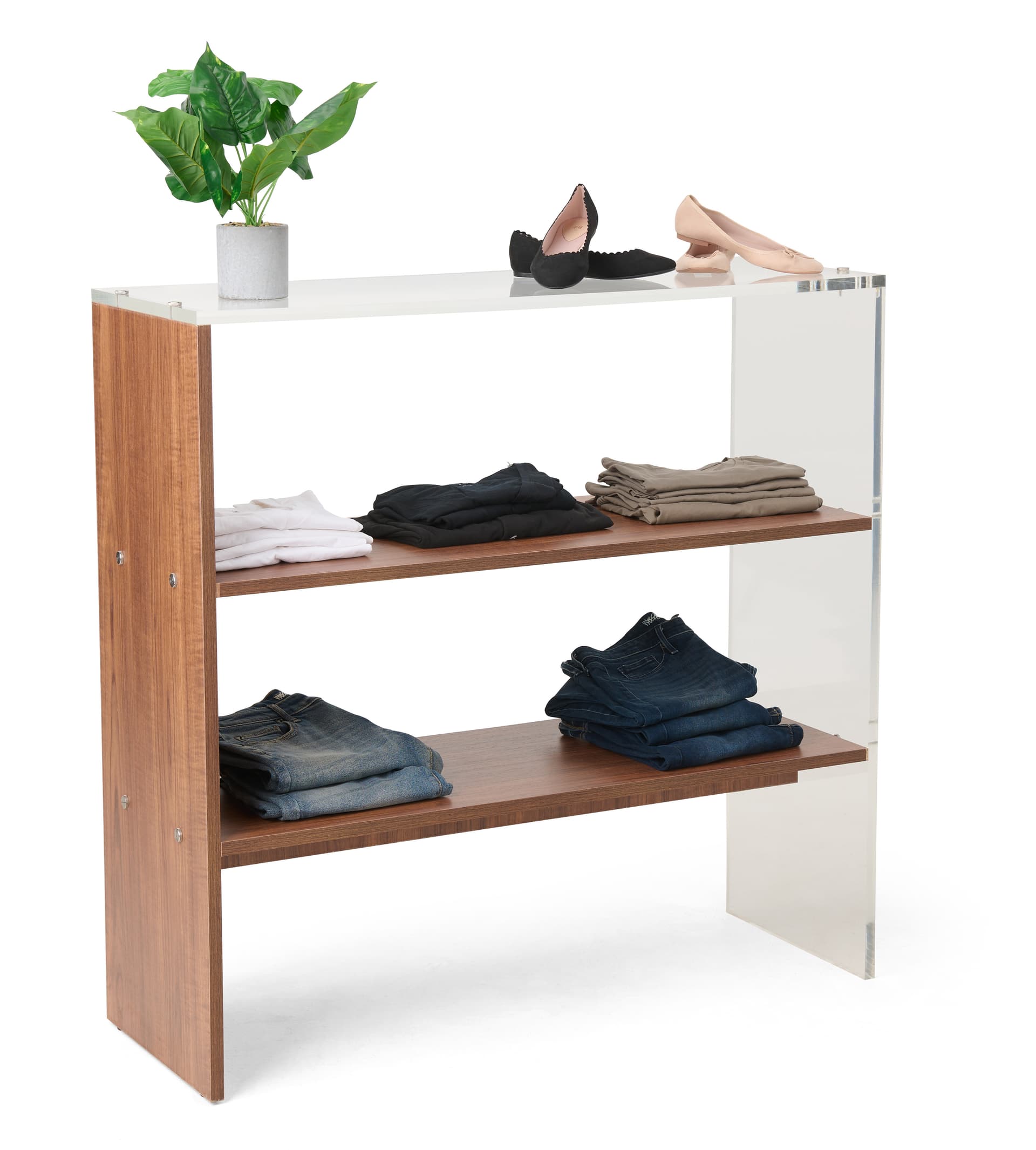 Modern display shelves with recycled acrylic material 