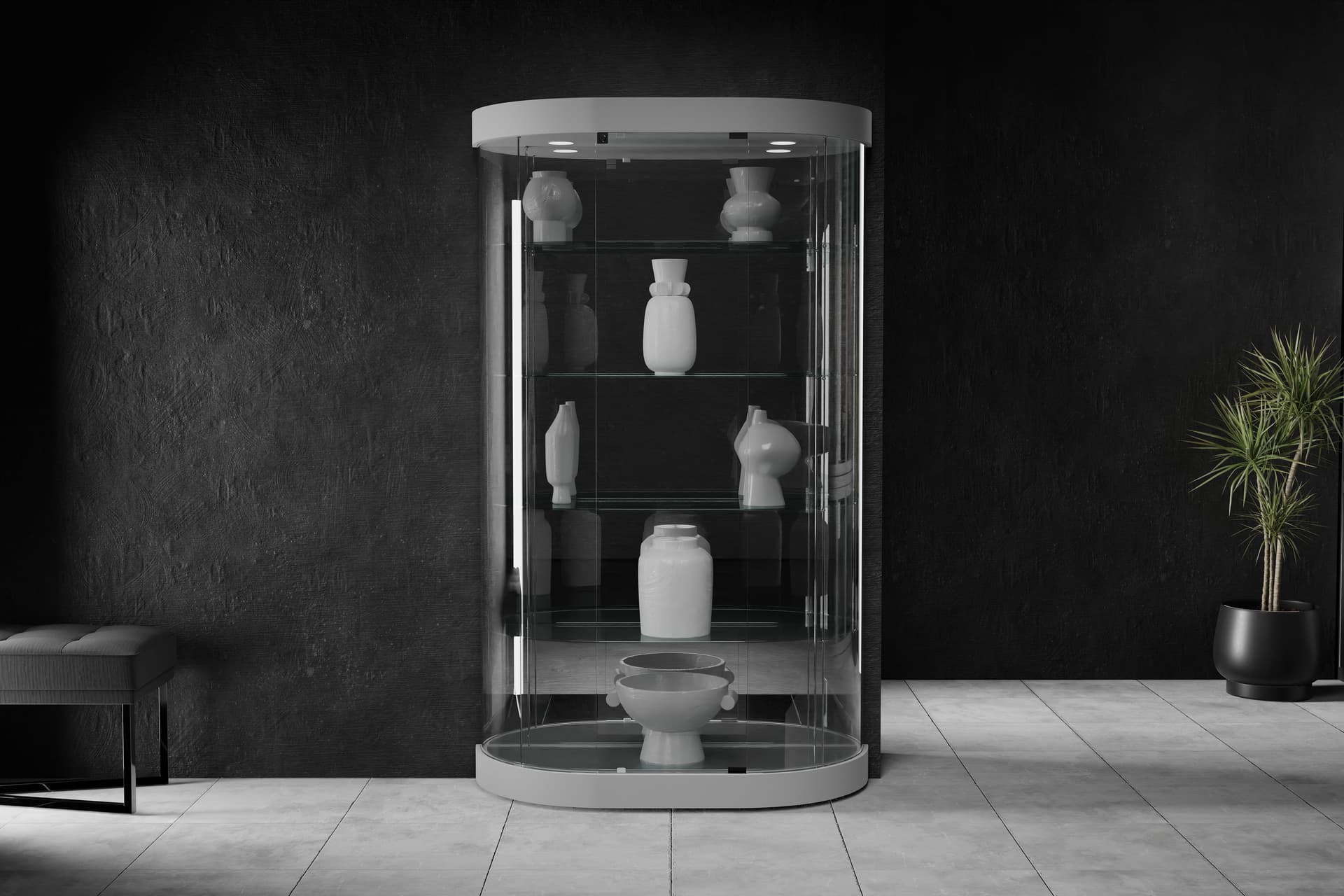 Oval display case with mdf material
