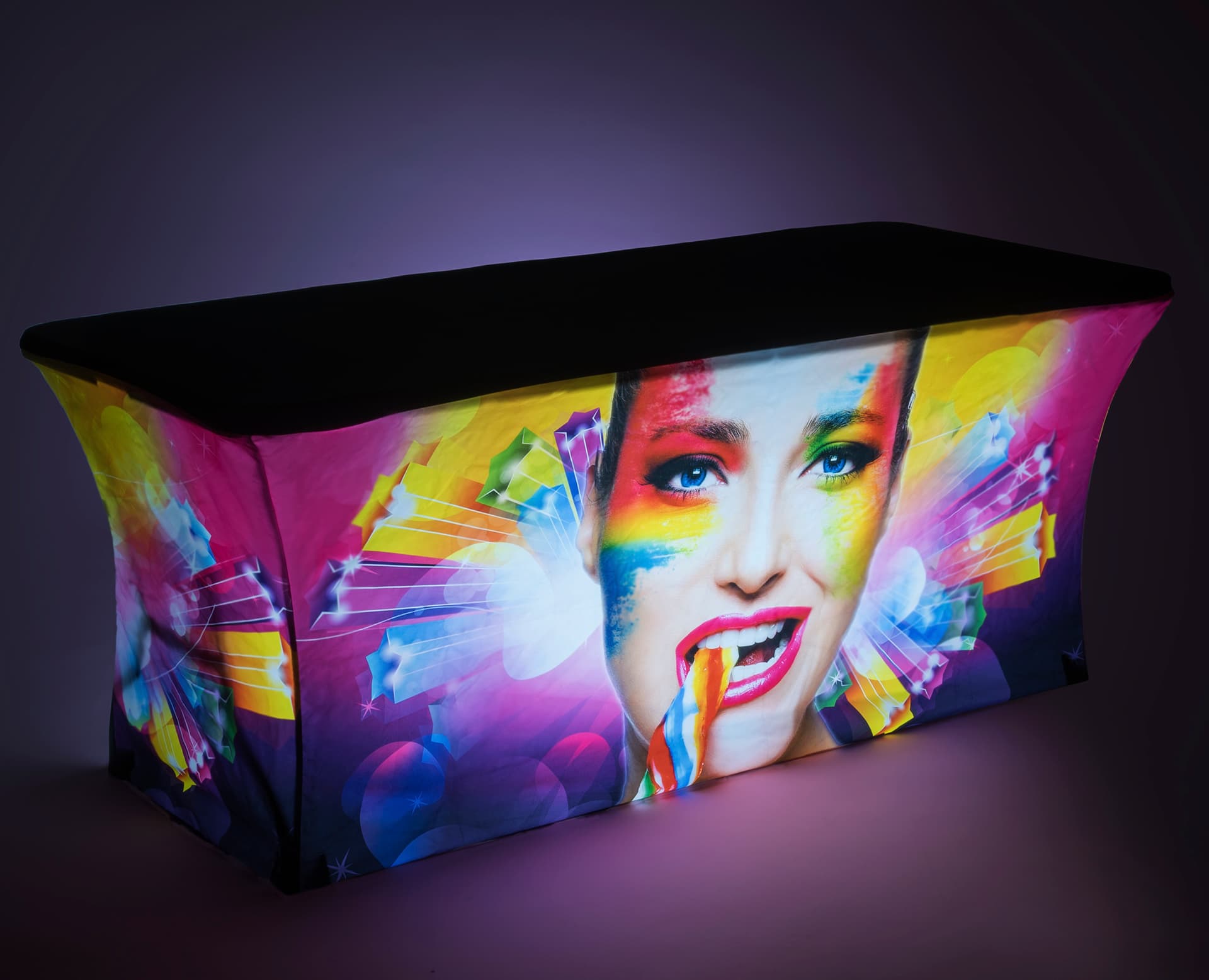 6 Foot backlit custom scrim cover and table set with bright LED illumination
