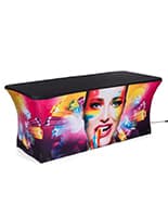 6 Foot backlit custom scrim cover and table set with stretch contour fit