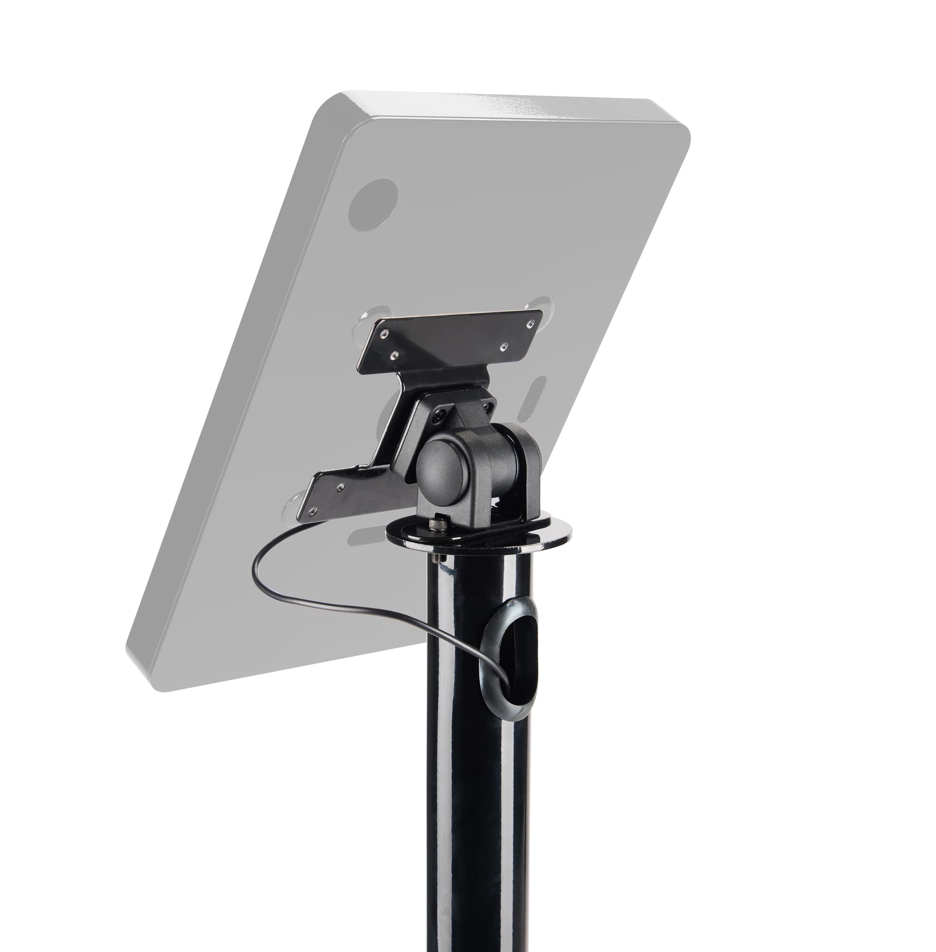 Black tablet floor stands w/ non-adjustable height & cord management