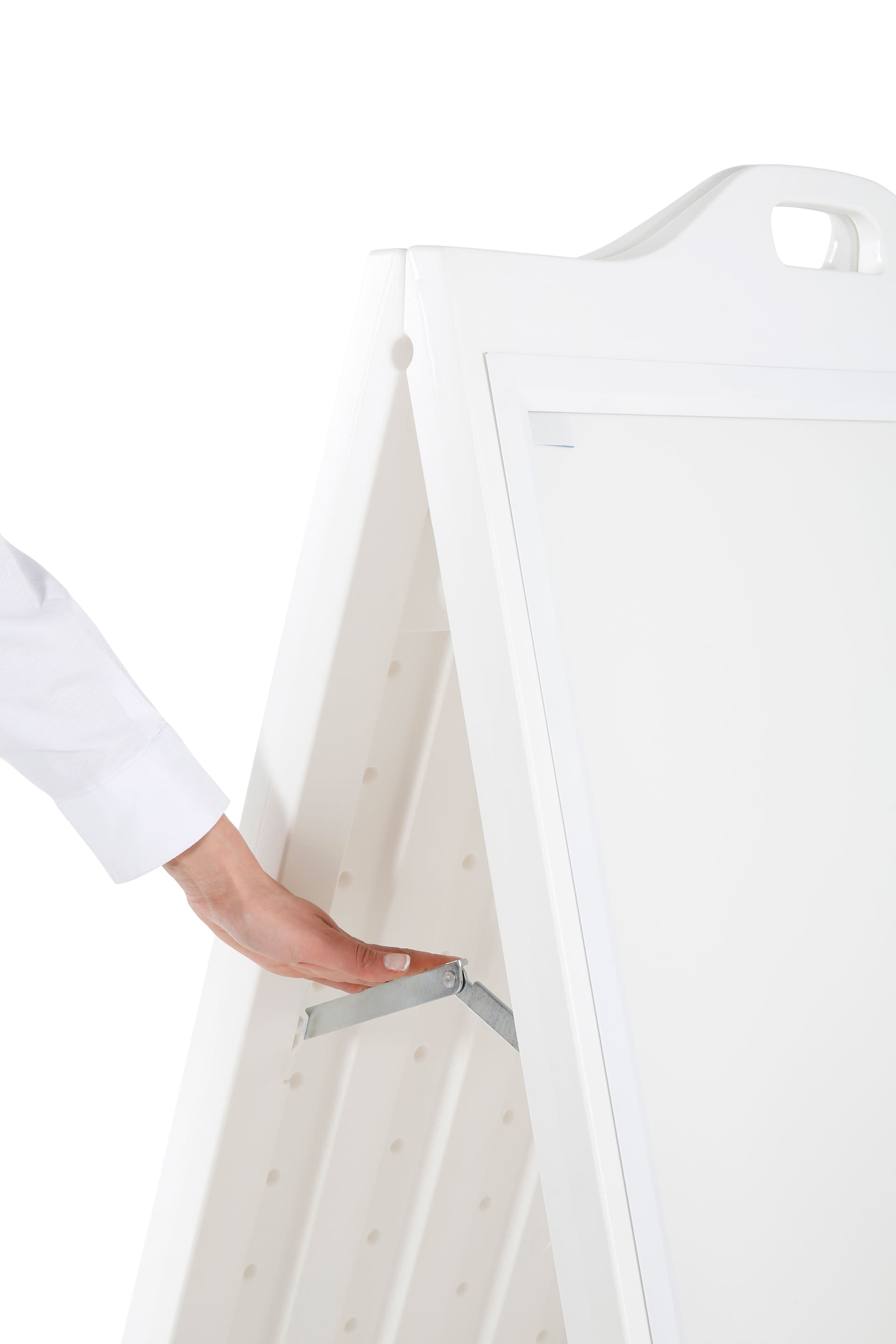 A-Frame Sidewalk Sign Holder folds for easy storage