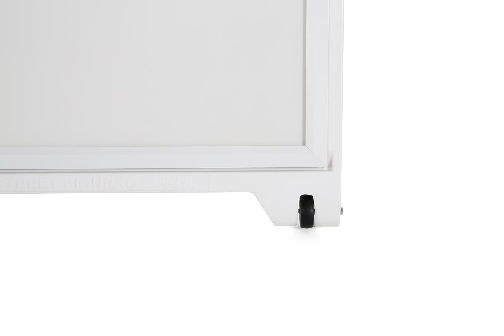 A-Frame Sidewalk Sign Holder includes two wheels for portability