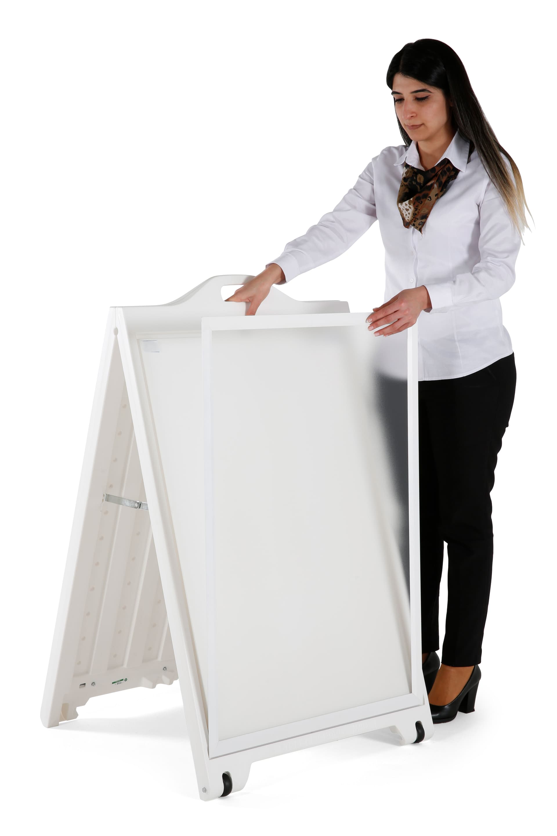 A-Frame Sidewalk Sign Holder has a built-in molded handle