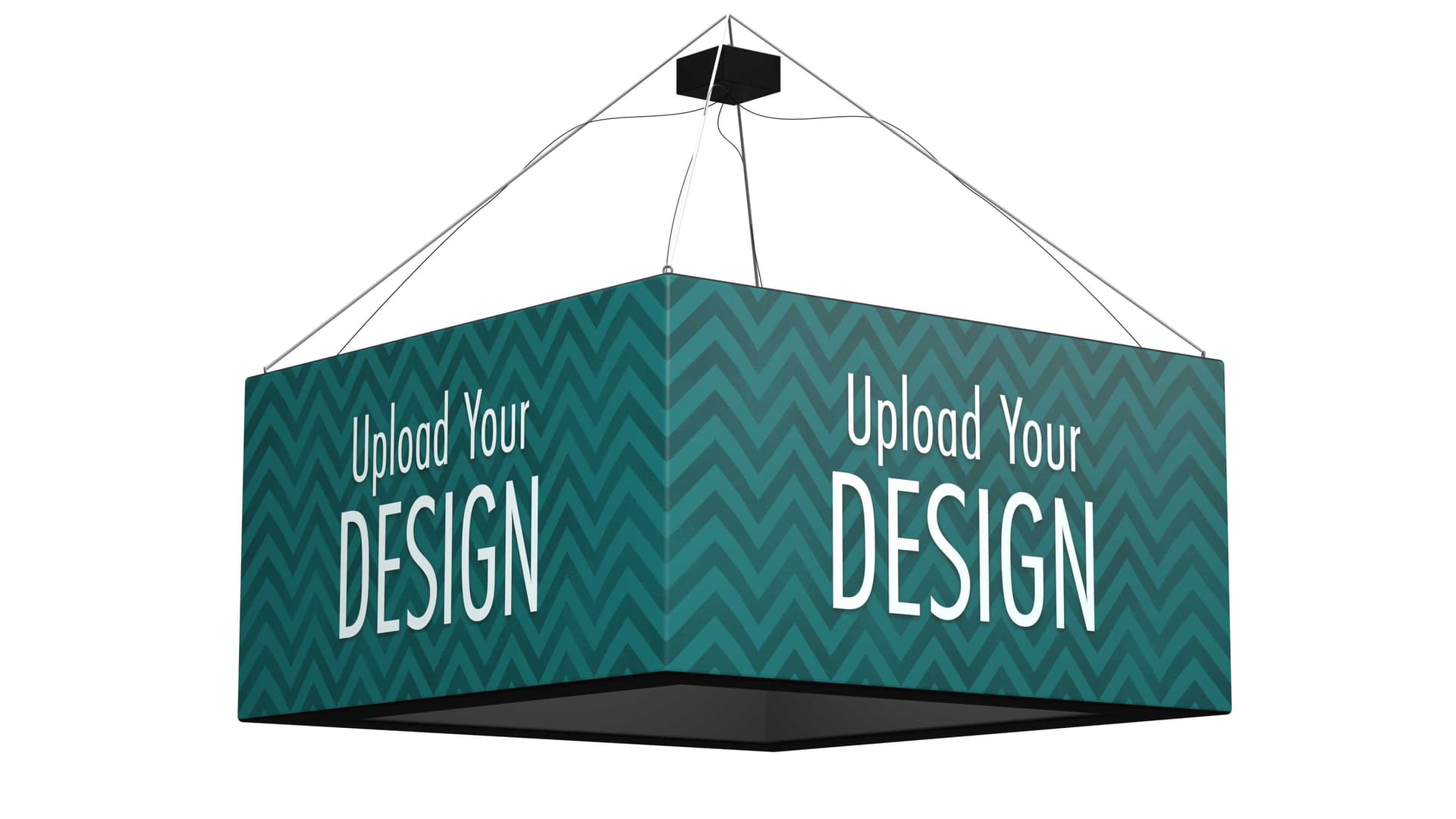 8' overhead hanging cube light box sign with carabiners and mounting wire