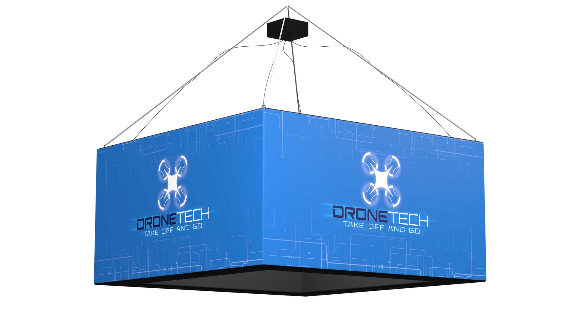 8' overhead hanging cube light box sign with full color graphics