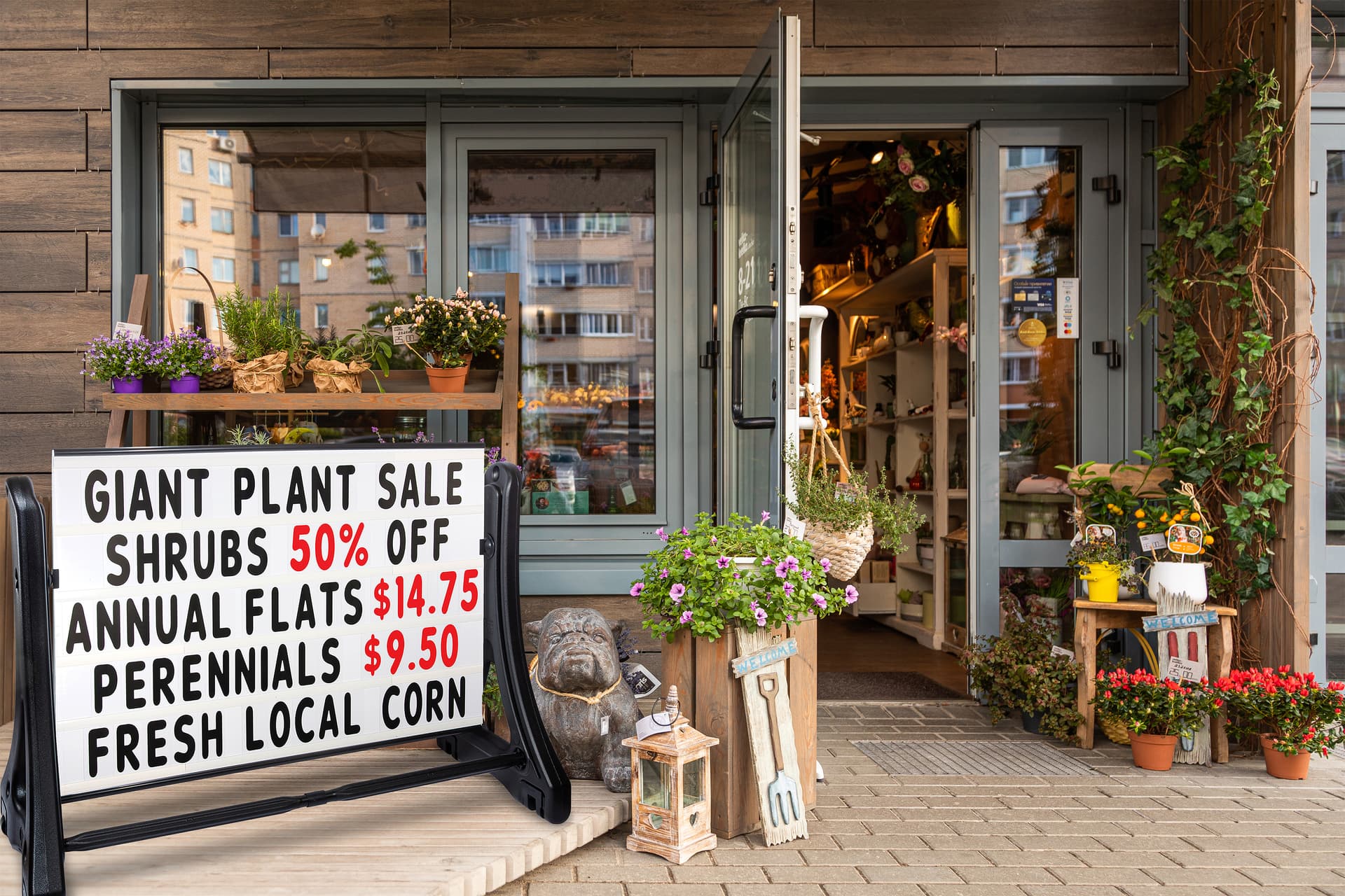 48 x 36 swinging letter sidewalk sign with wind-resistance for outdoor use