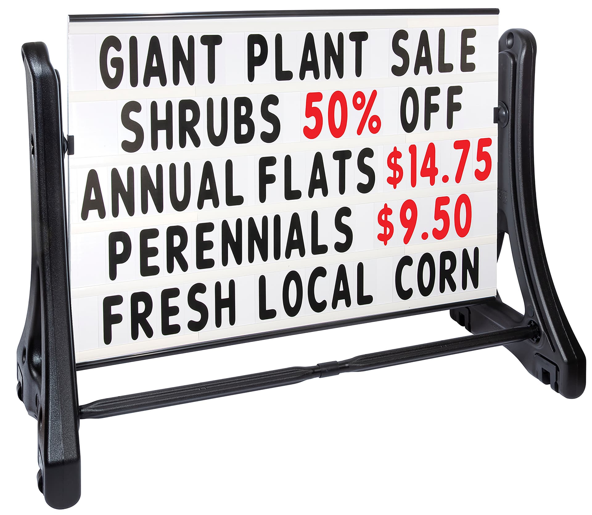 48 x 36 swinging letter sidewalk sign with tracks for five rows of messaging on each side