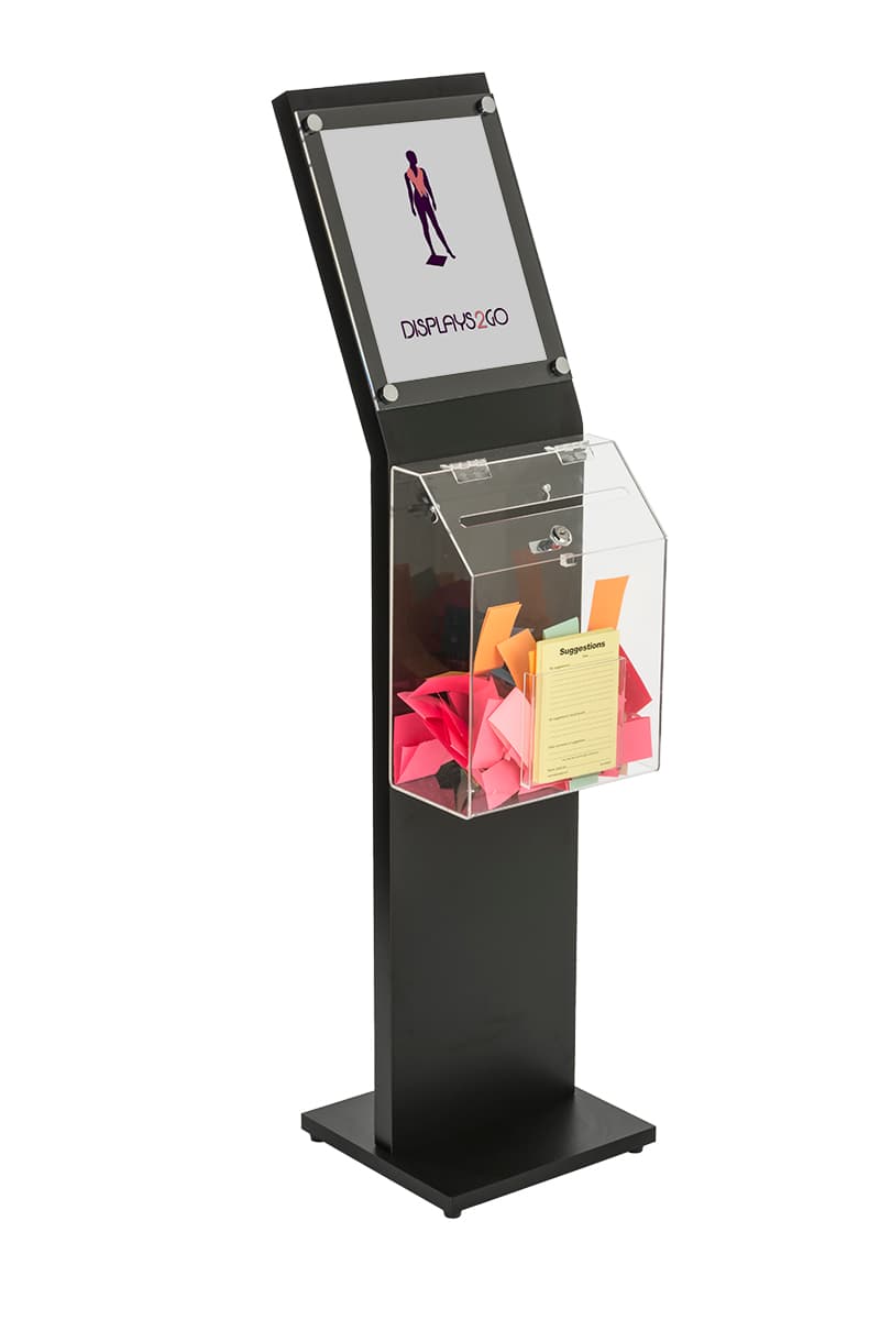 Black Floor Standing Charity Box with Clear Container