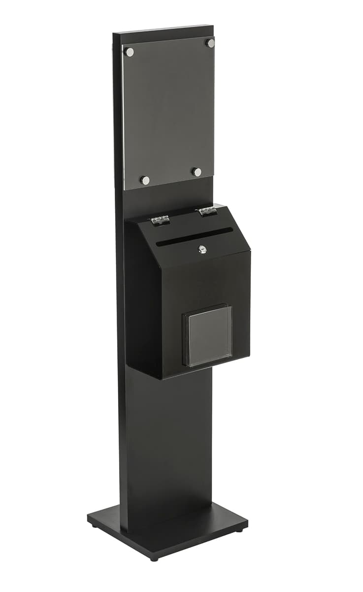 Double-Sided Black Literature Stand with Ballot Box