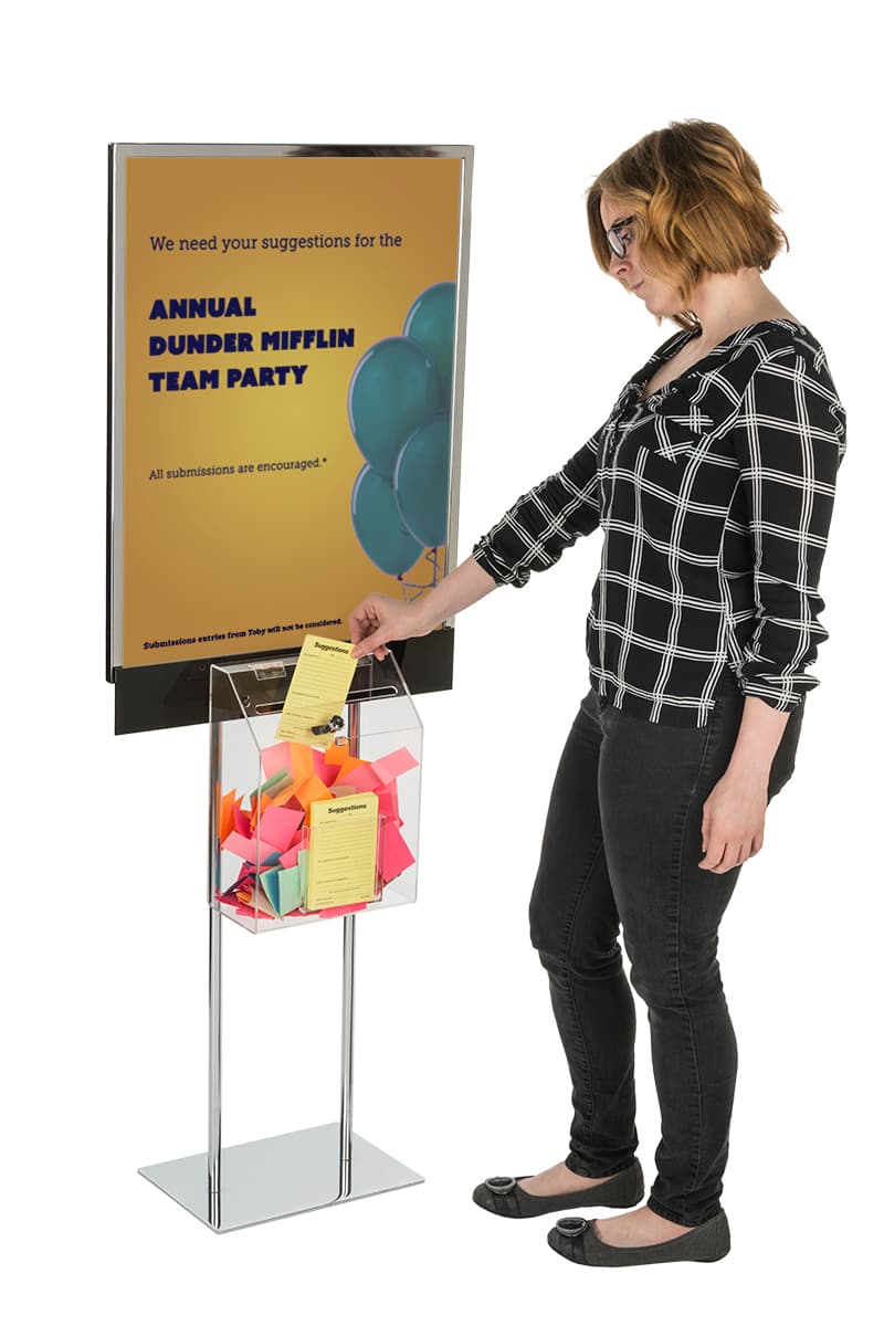 Silver Sign Stand with Sweepstakes Box and Locking Lid
