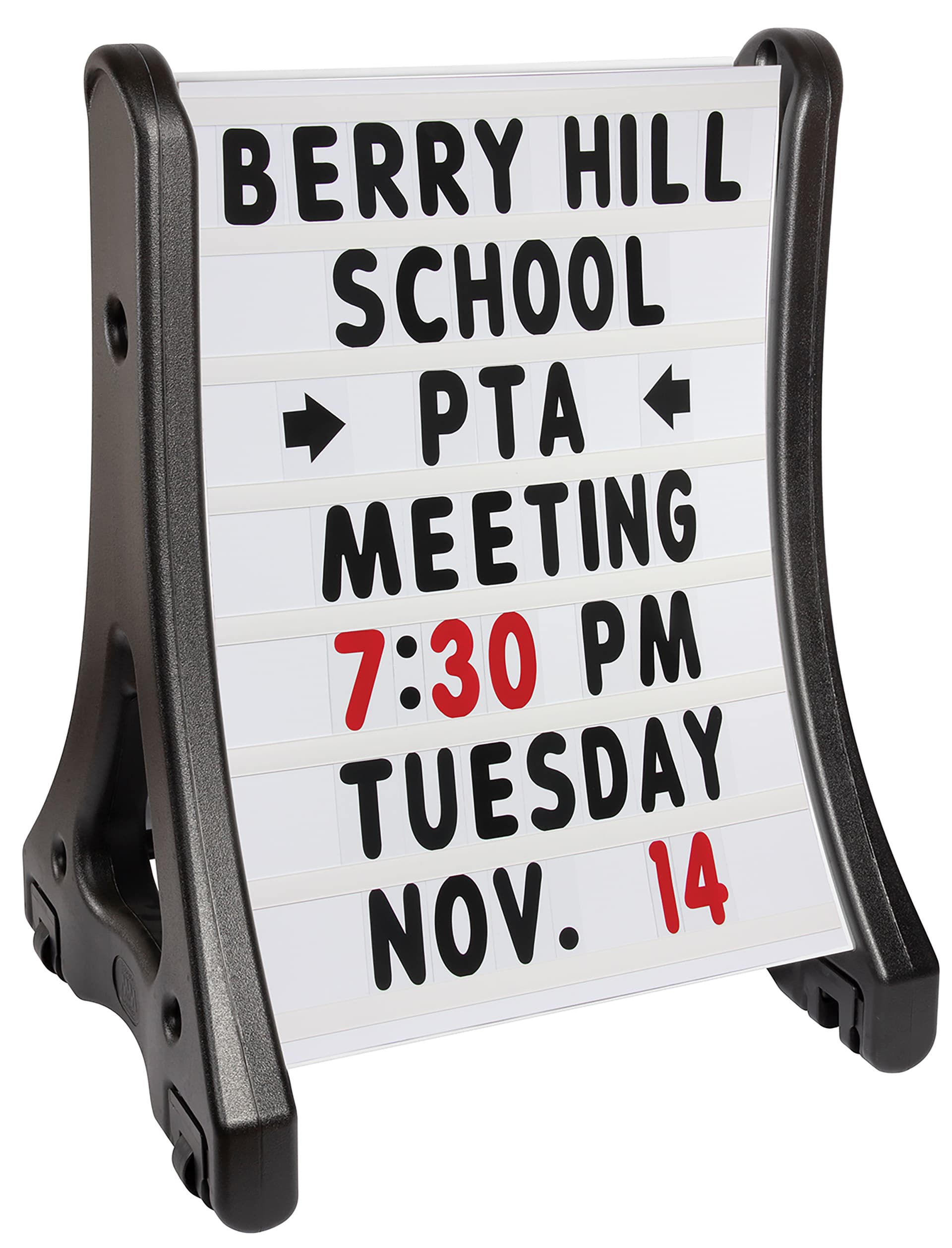 Changeable letter board sign with pre-installed tracks