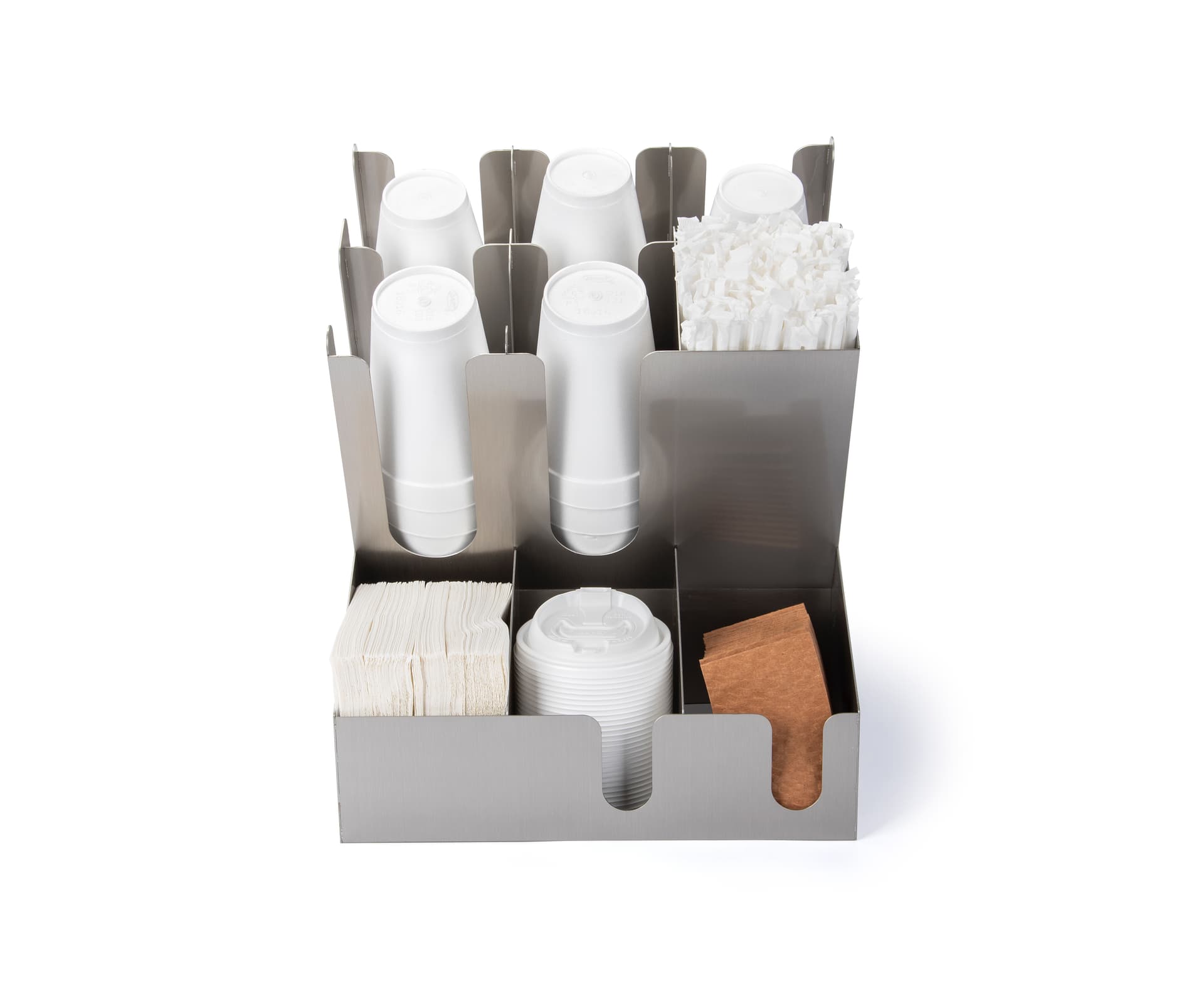 Three-tiered coffee accessories organizer with 9 compartments