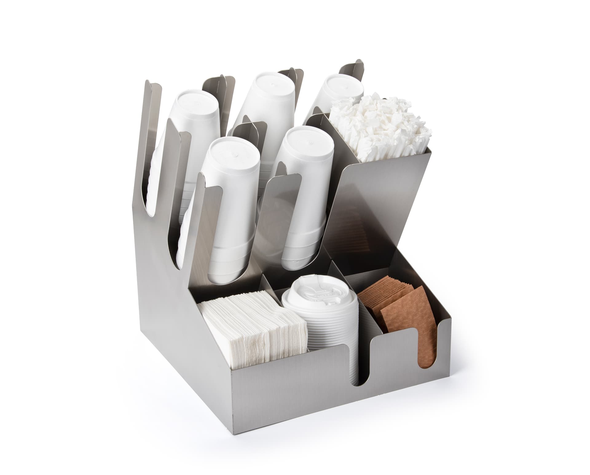 Stainless steel coffee accessories organizer with cup stacks