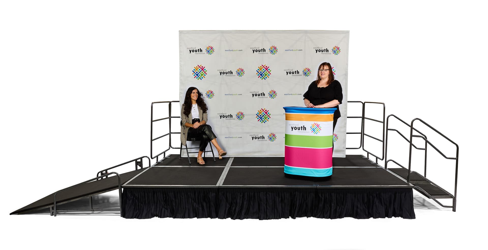 Complete event stage kit with black skirts