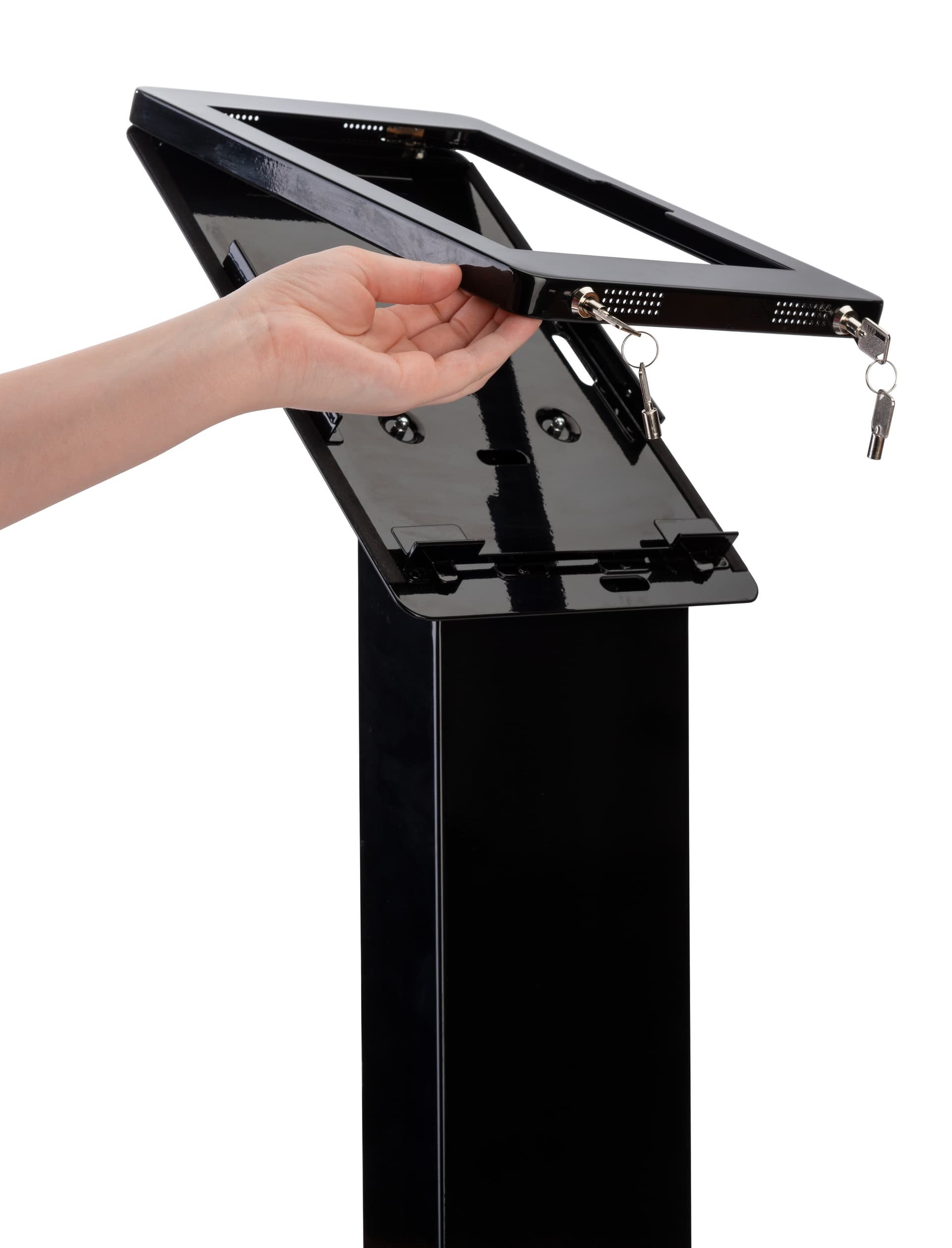 Surface Pro lockable floor stand with tablet enclosure